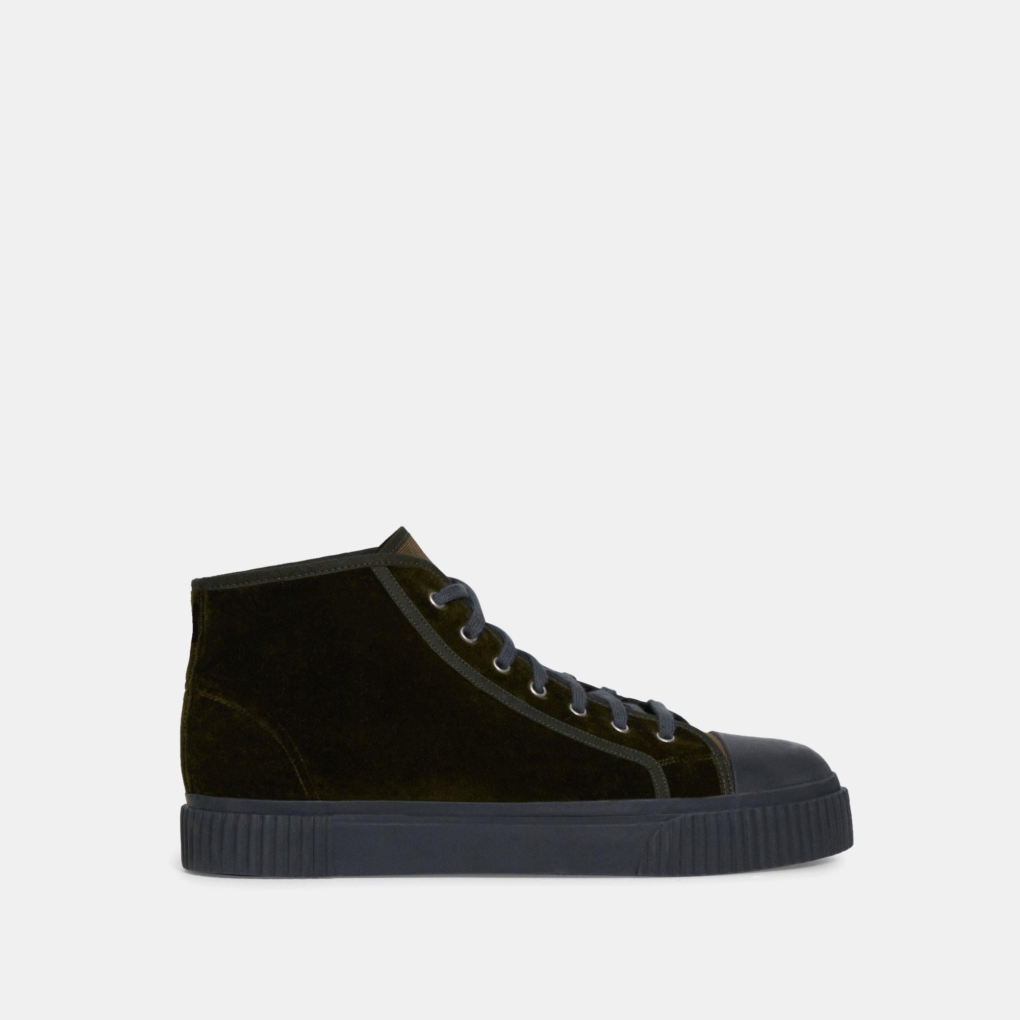 띠어리 Theory High-Top Velvet Sneaker,MOSS