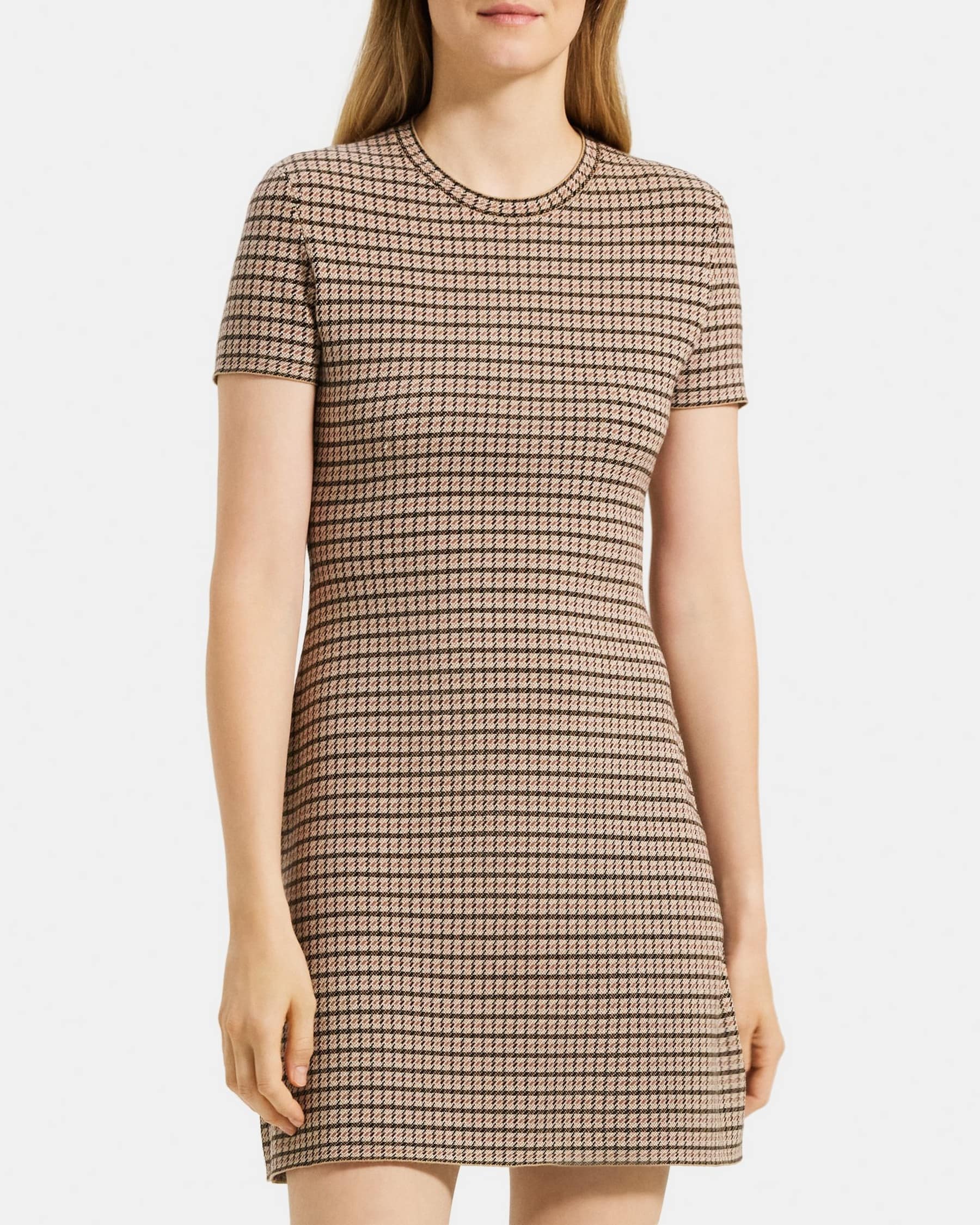 Theory Flare Dress in Checked Stretch Viscose Knit