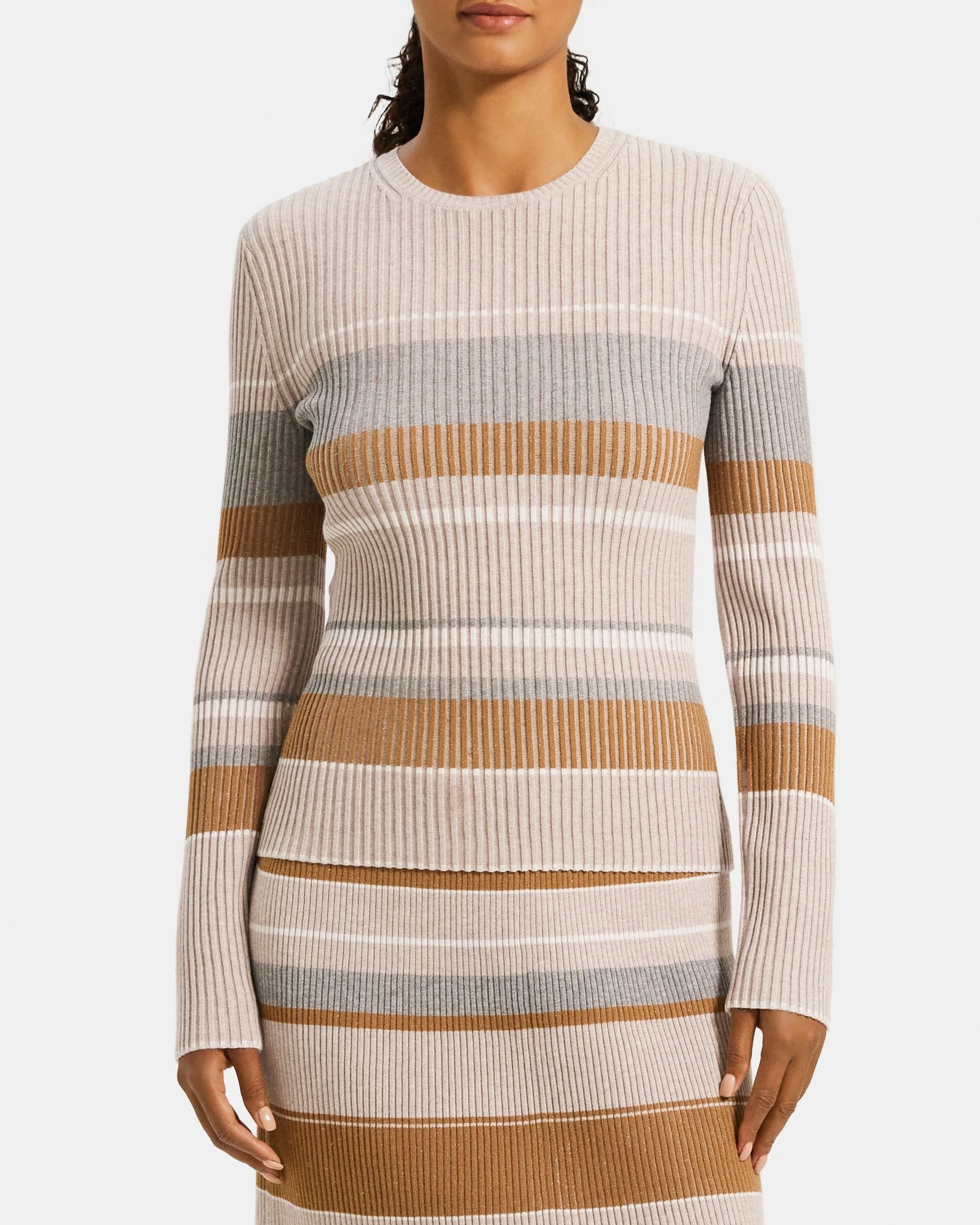 Stretch Viscose Knit Striped Slim-Fit Sweater | Theory Outlet
