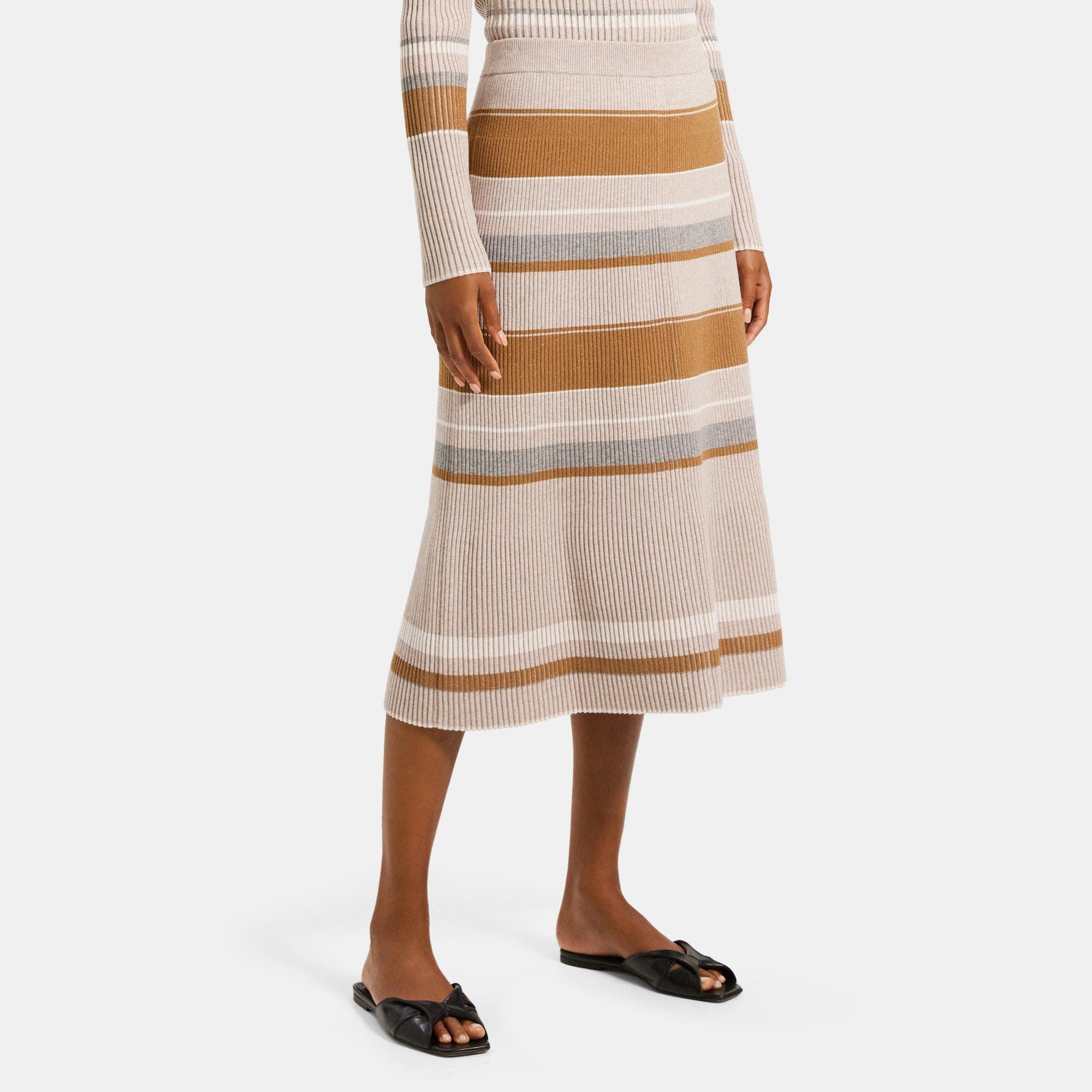 띠어리 Theory Pencil Skirt in Striped Stretch Viscose Knit,CAMEL MULTI