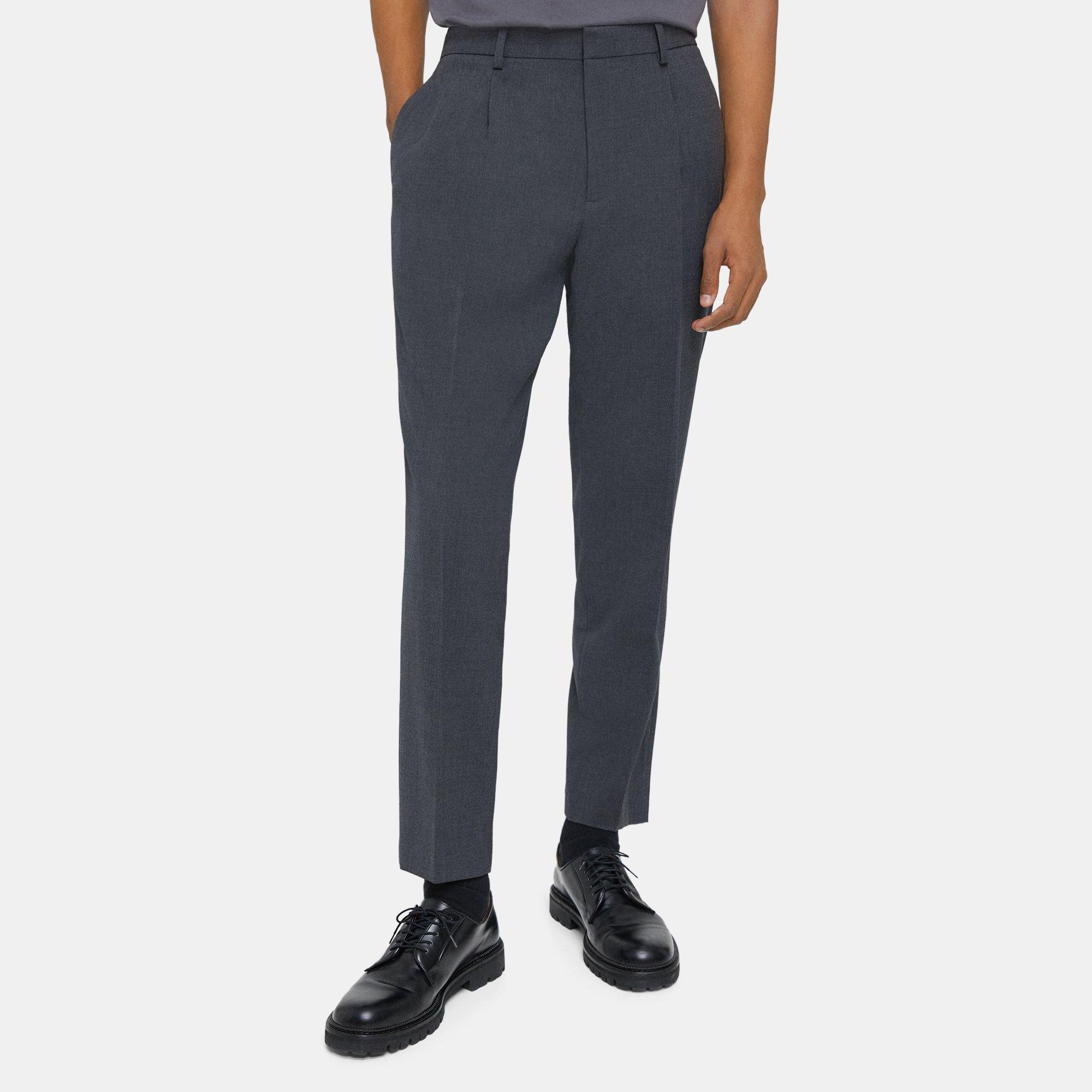 Grey Wool Blend Twill Pleated Tapered Drawstring Pant | Theory Outlet