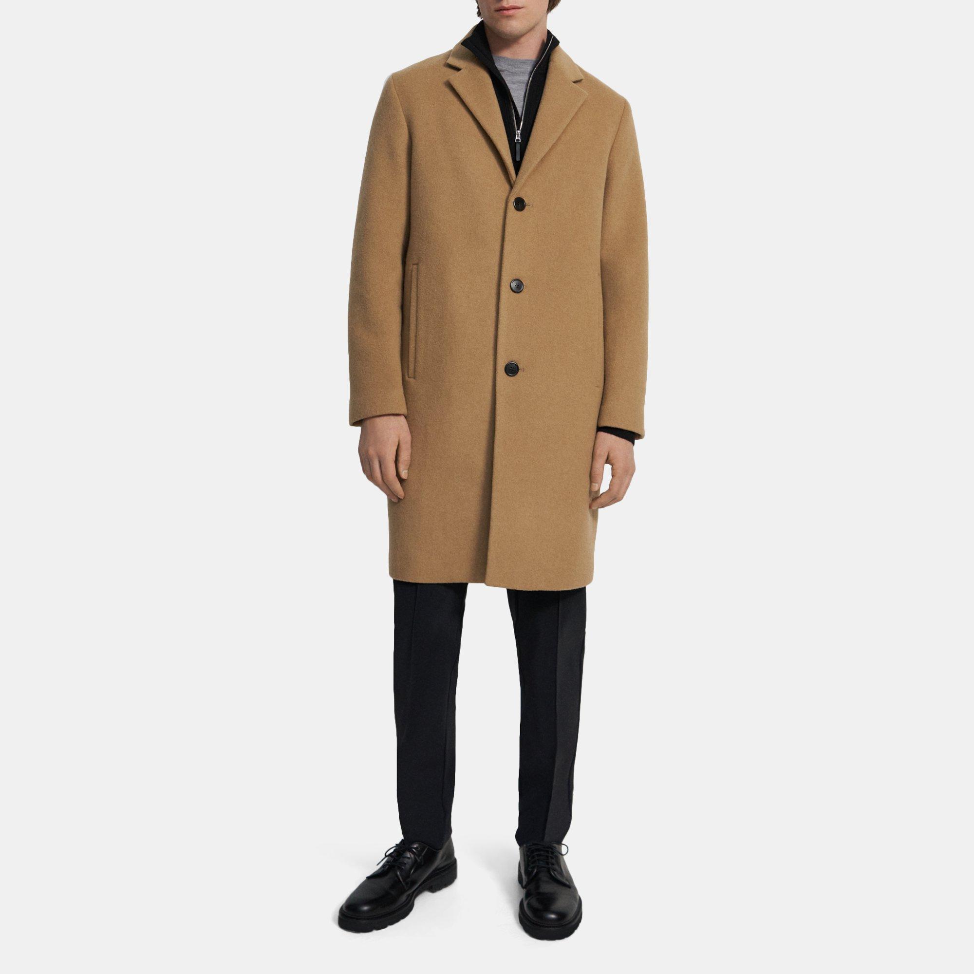 Brown Recycled Wool Melton Single-Breasted Coat | Theory Outlet
