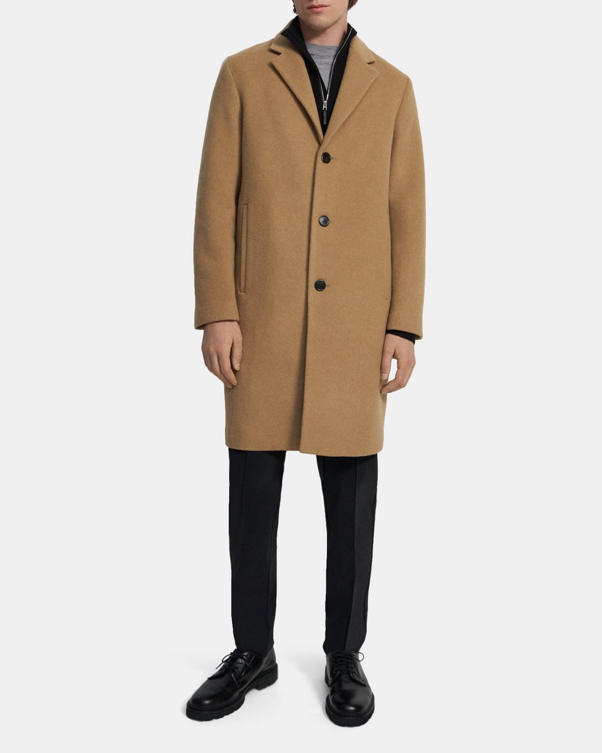 Brown Recycled Wool Melton Single-Breasted Coat | Theory Outlet