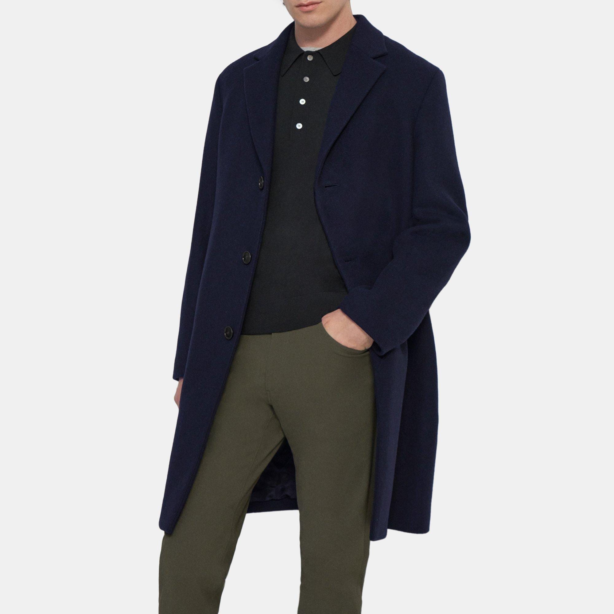 Blue Recycled Wool Melton Single-Breasted Coat | Theory Outlet