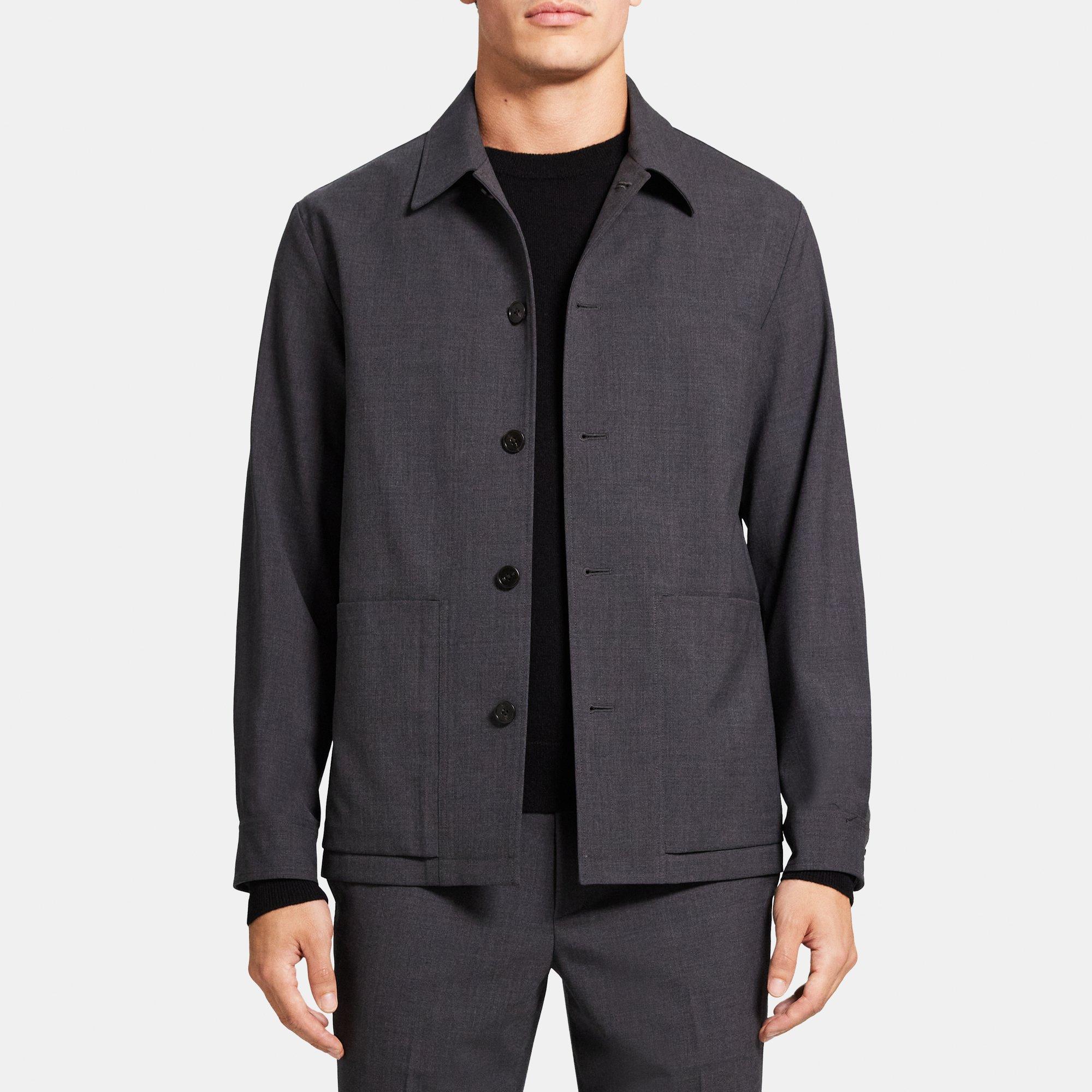 Black Wool Blend Twill Shirt Jacket | Theory Outlet