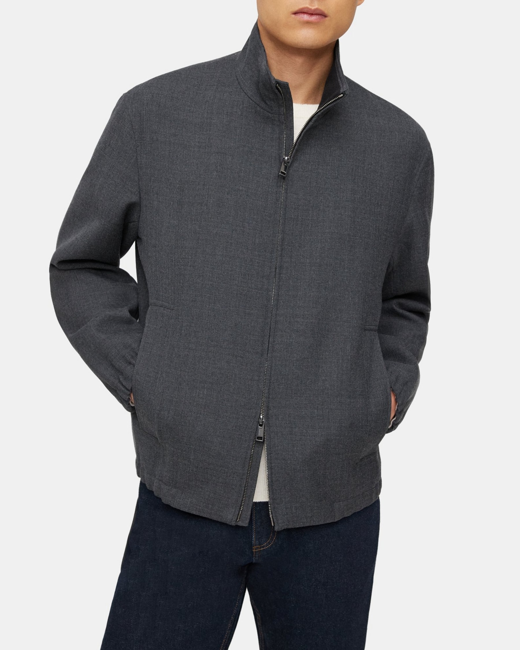 띠어리 Theory Stand-Collar Jacket in Bonded Wool-Blend,PESTLE MELANGE