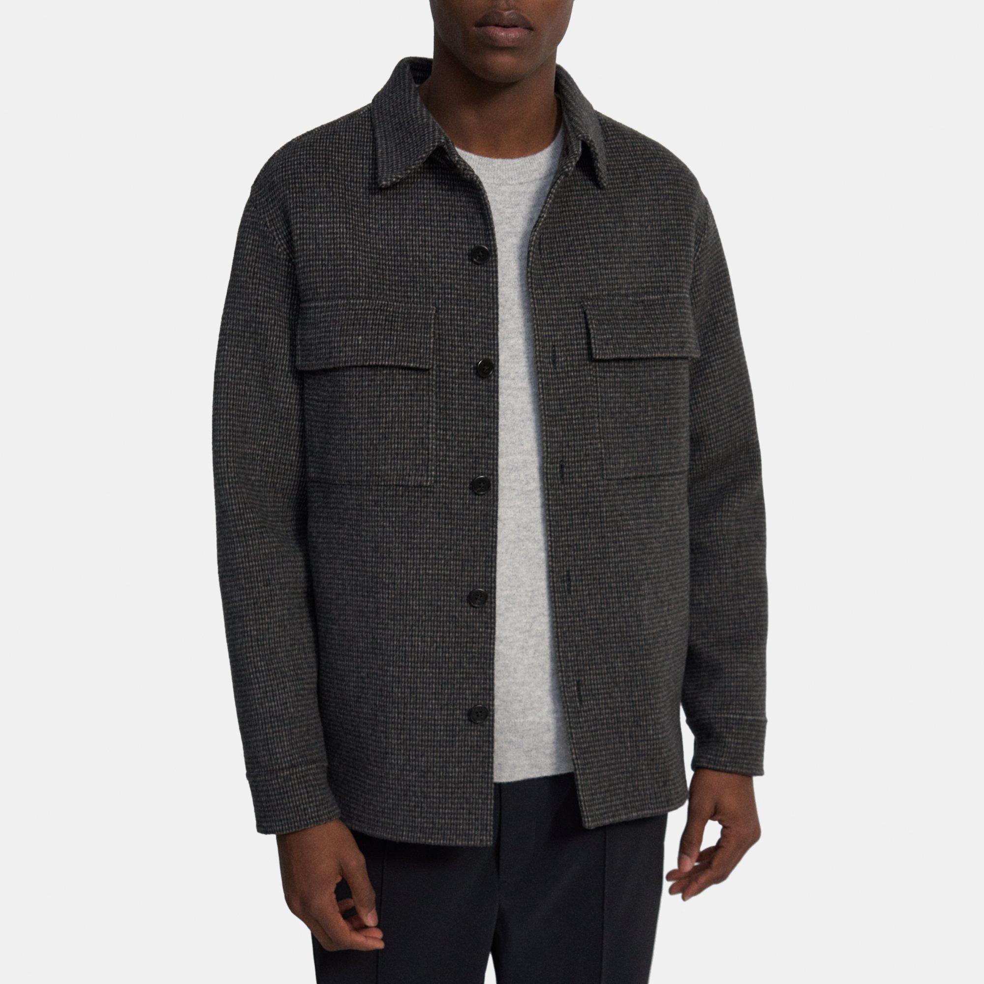 Grey Double-Face Wool-Cashmere Shirt Jacket | Theory Outlet