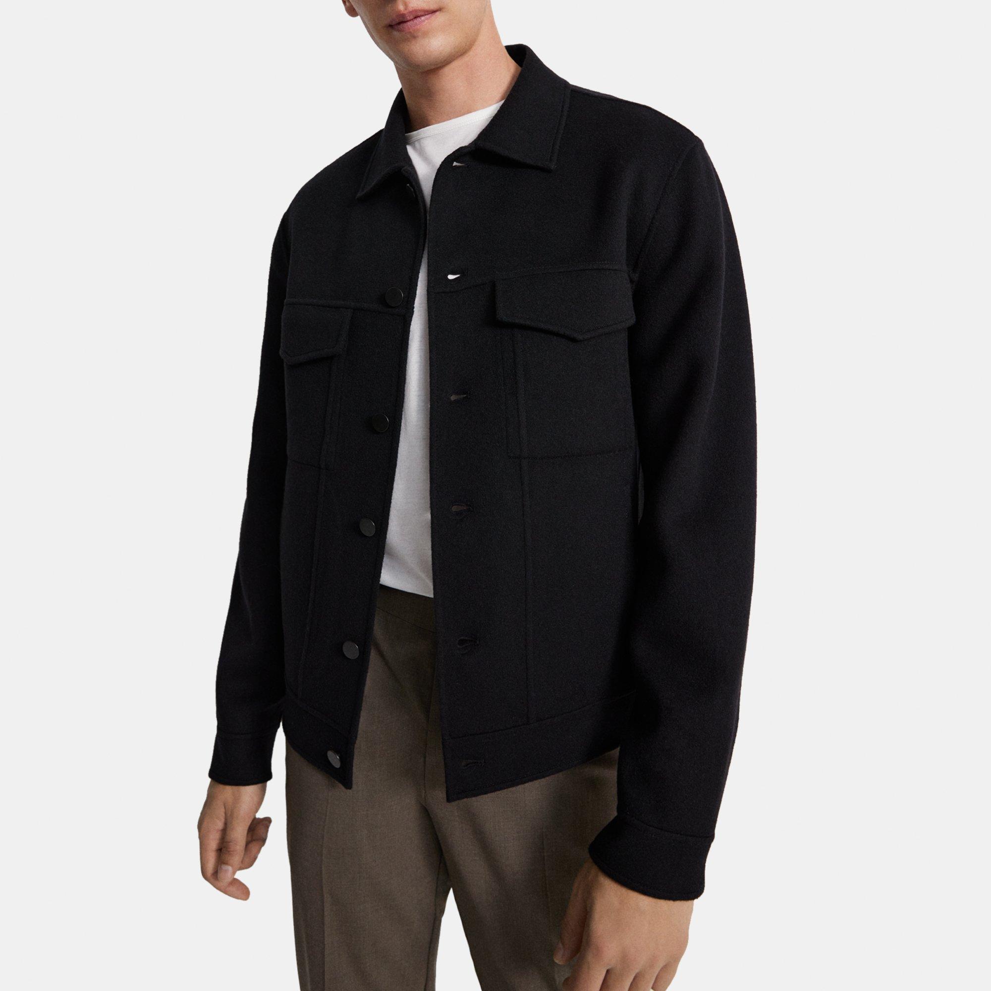 Black Double-Face Wool-Cashmere Trucker Jacket | Theory Outlet