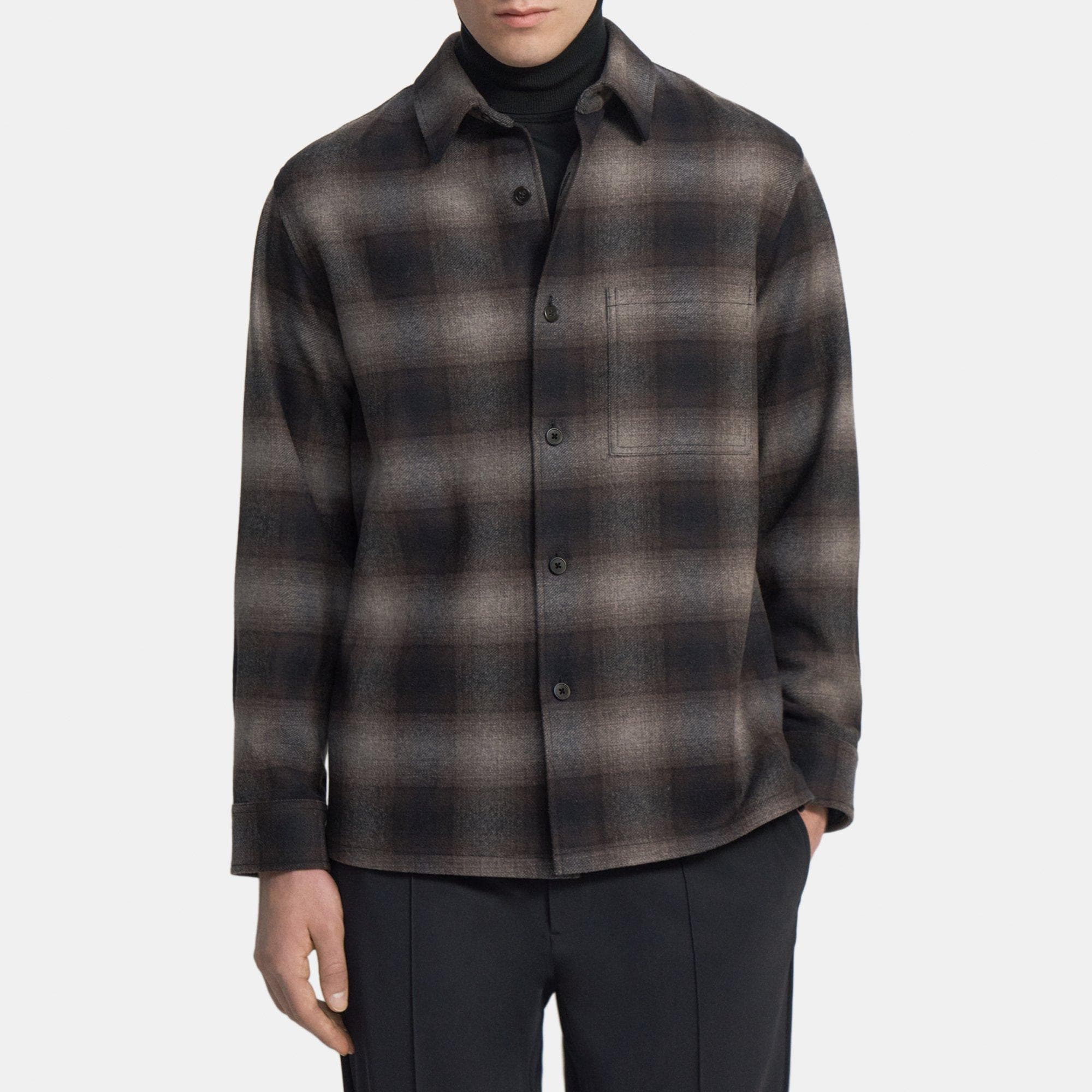 Theory Shirt Jacket in Recycled Wool Flannel