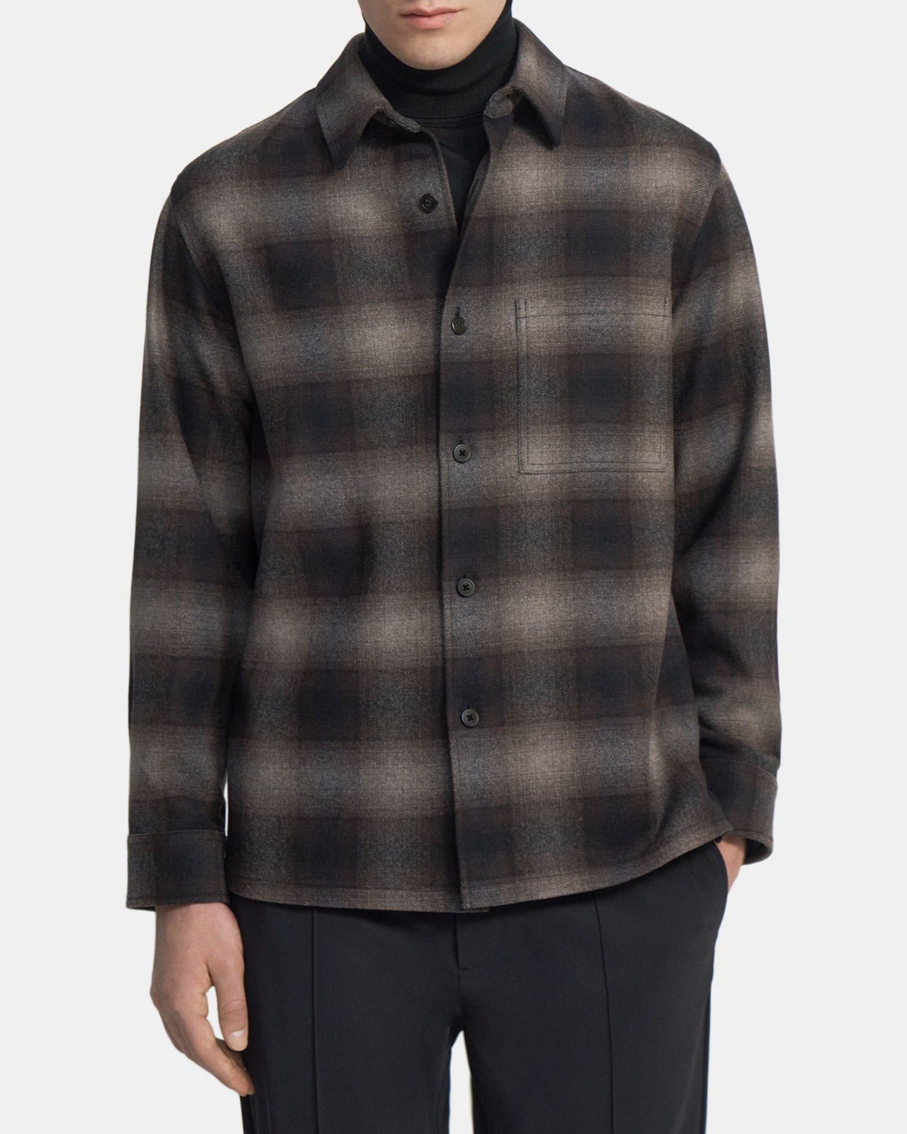띠어리 Theory Shirt Jacket in Recycled Wool Flannel,FOSSIL/MINK