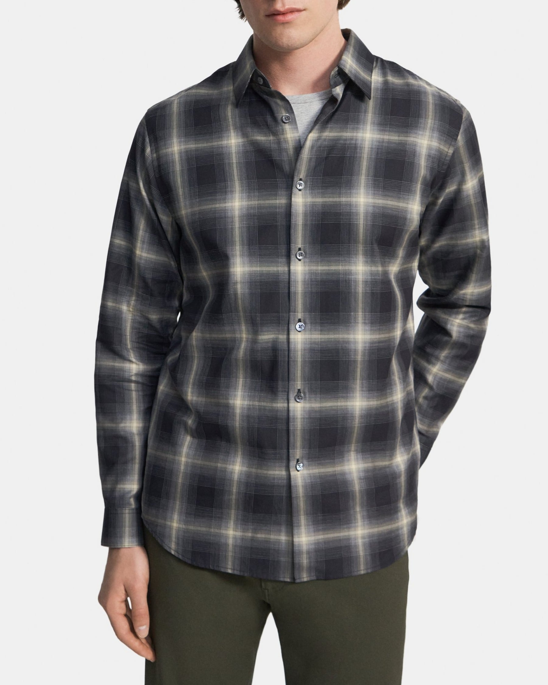 띠어리 Theory Standard-Fit Shirt in Cotton Flannel,BLACK MULTI