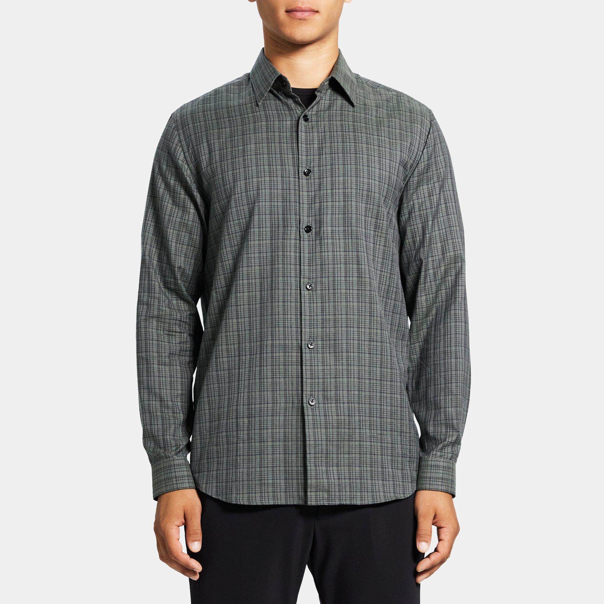 Green Cotton Flannel Standard-Fit Shirt | Theory Outlet