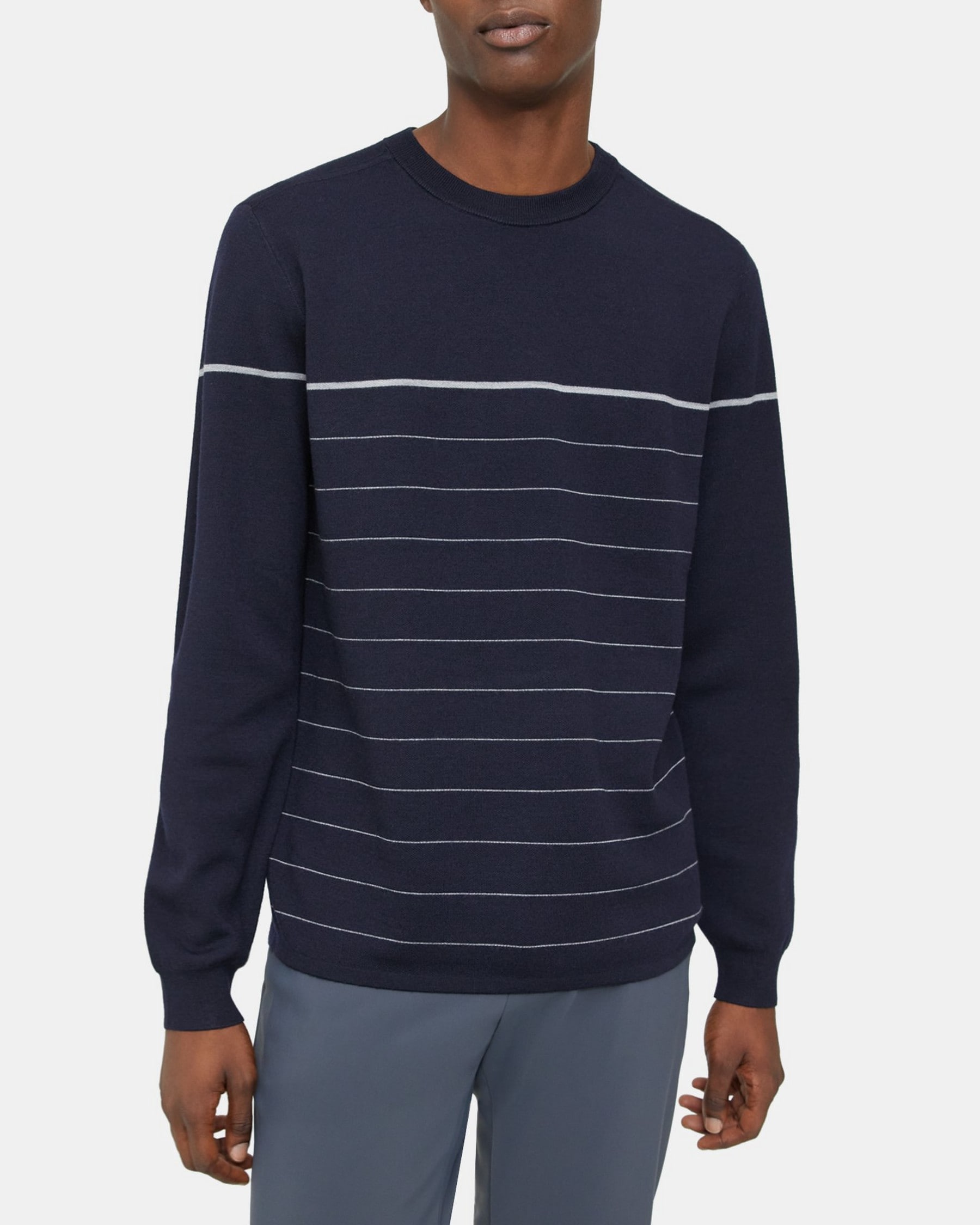 띠어리 Theory Crewneck Sweater in Merino Wool,BALTIC/COOL HEATHER GREY