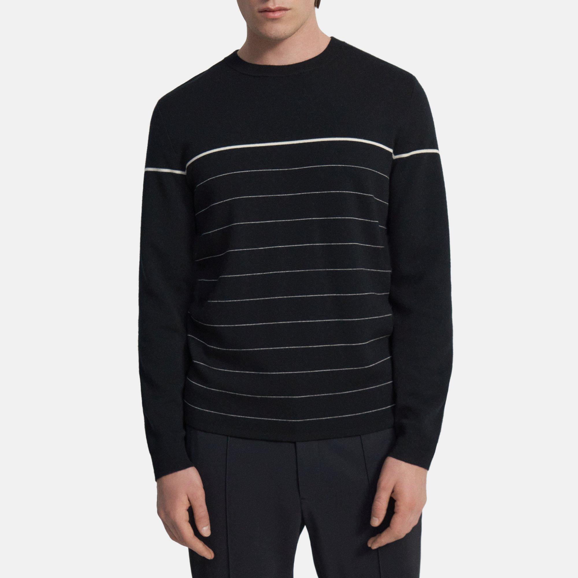 띠어리 Theory Crewneck Sweater in Merino Wool,BLACK BASE/WHITE STRIPE