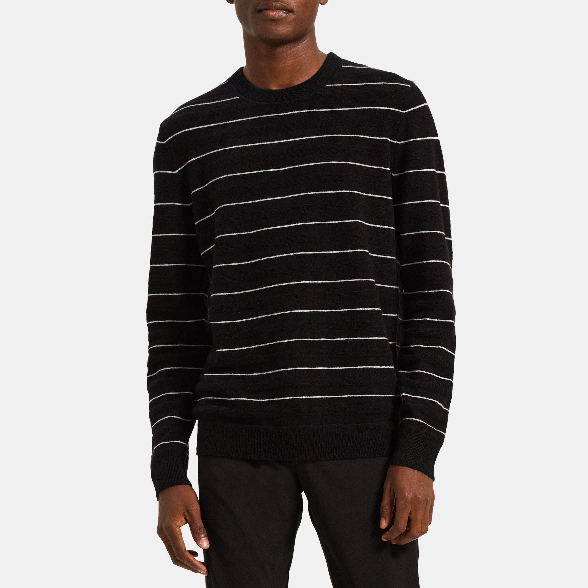 Theory Crewneck Sweater in Striped Cashmere