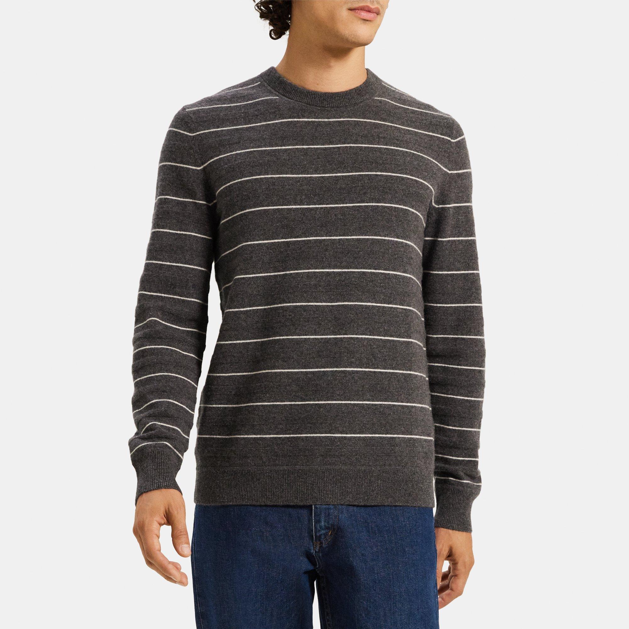 띠어리 스웨터 Theory Crewneck Sweater in Striped Cashmere,CHARCOAL MULTI
