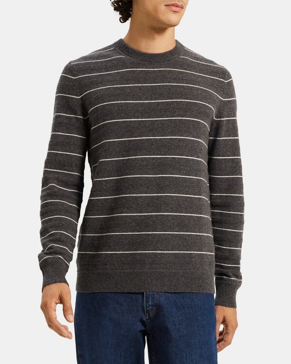 띠어리 스웨터 Theory Crewneck Sweater in Striped Cashmere,CHARCOAL MULTI