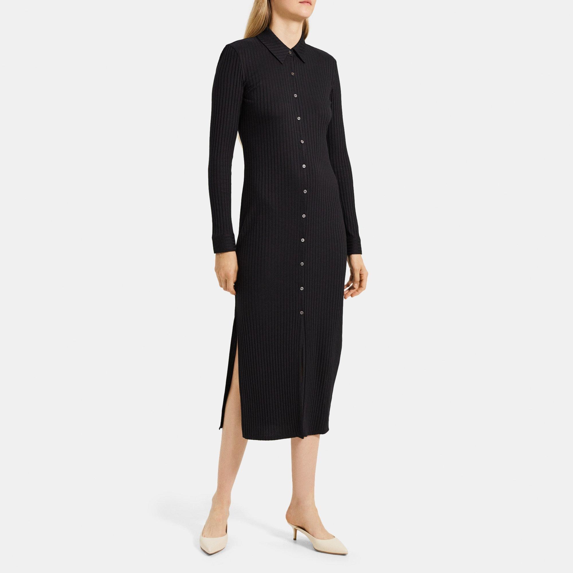 Theory Maxi Shirt Dress in Ribbed Modal Cotton