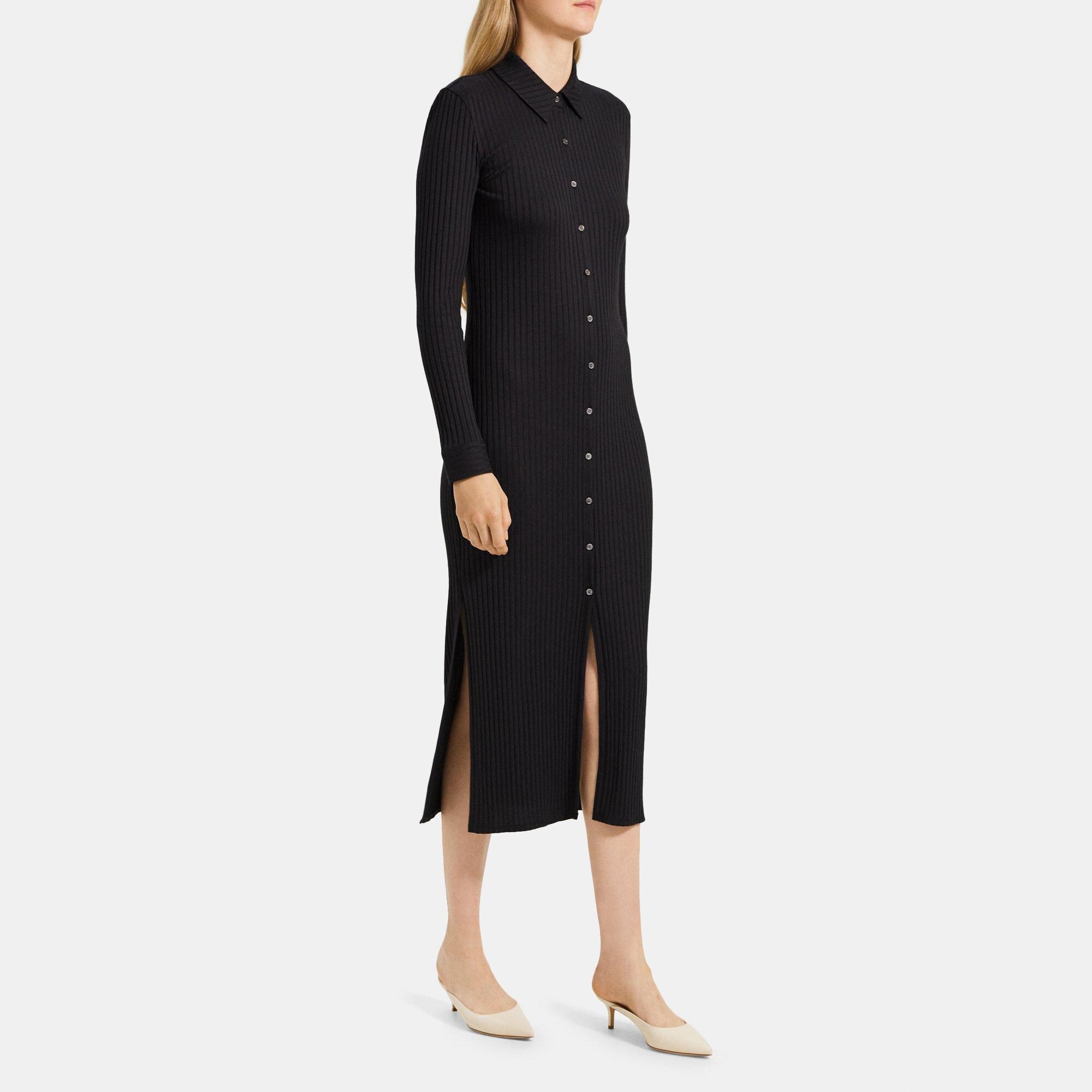 Ribbed Modal Cotton Maxi Shirt Dress | Theory Outlet