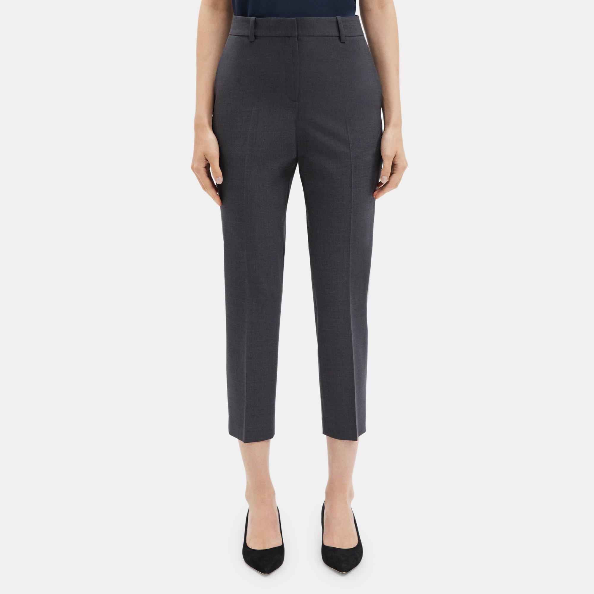 Stretch Wool Slim Cropped Pant | Theory Outlet