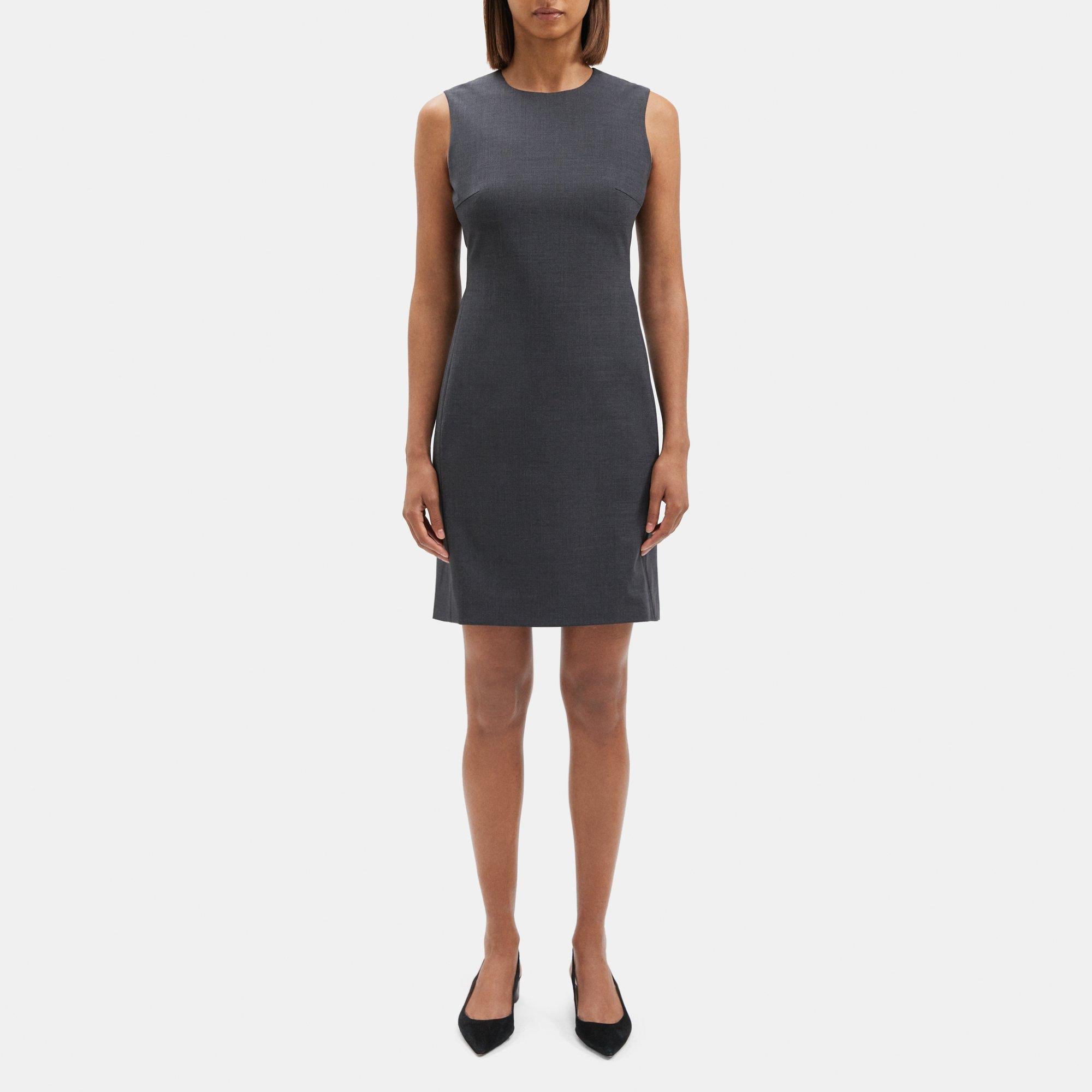 띠어리 Theory Sleeveless Fitted Dress in Stretch Wool,CHARCOAL MELANGE