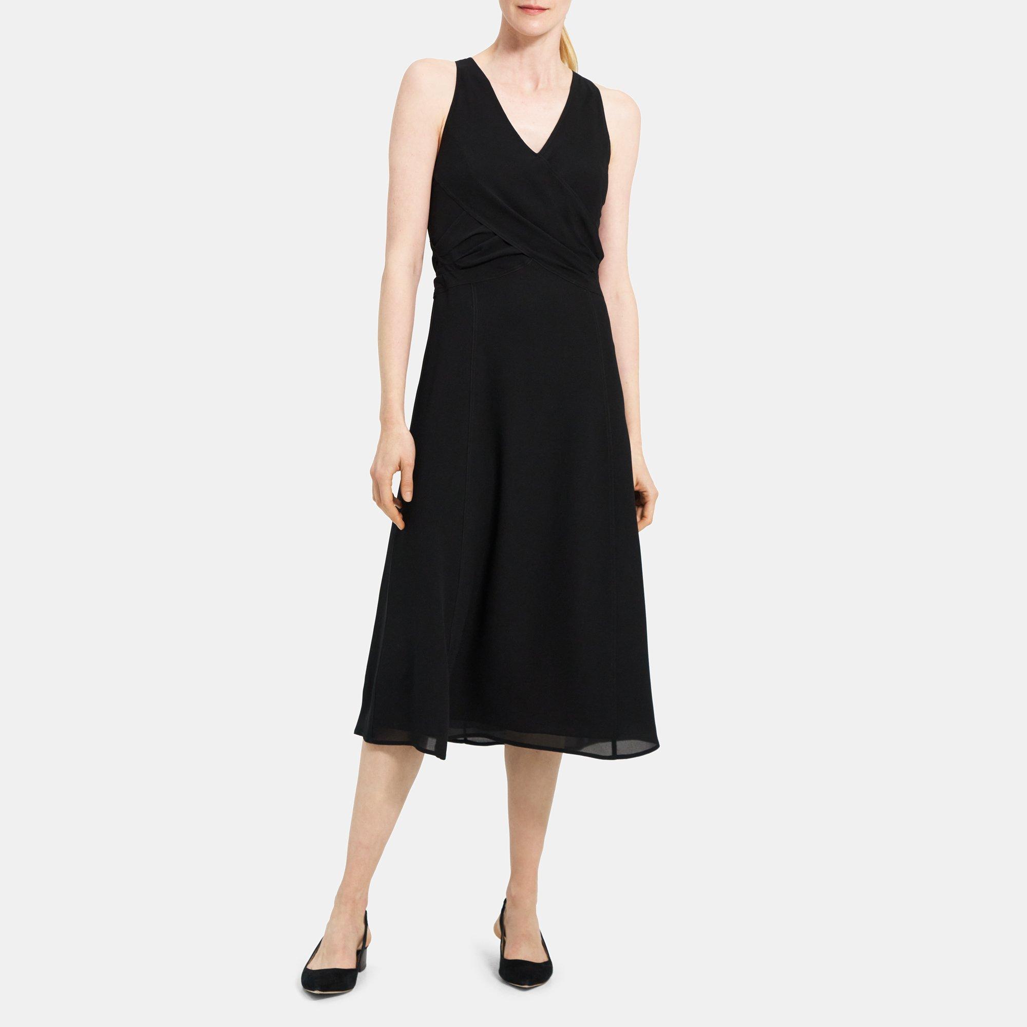 띠어리 Theory Sleeveless Wrap Dress in Silk Crepe,BLACK