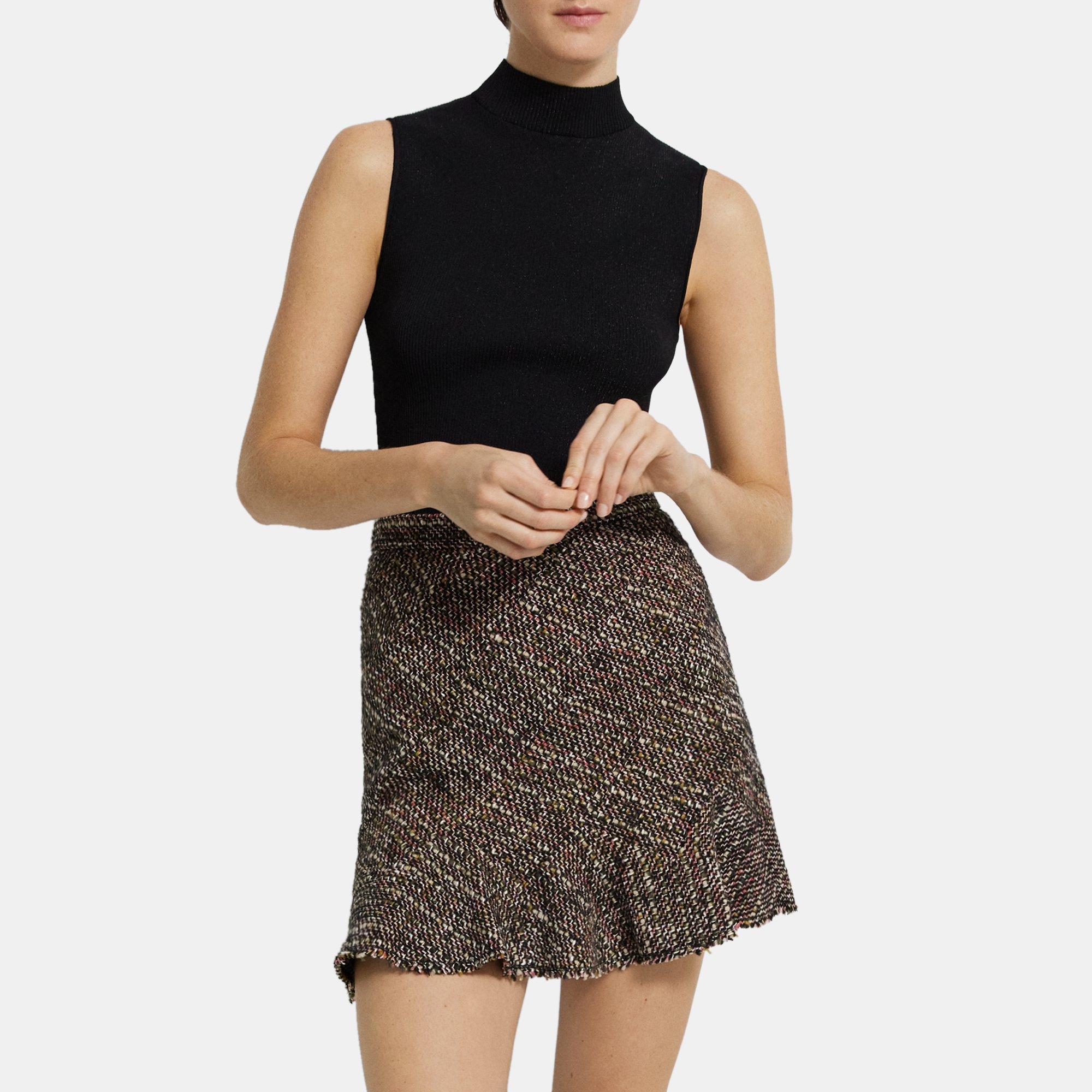 Green Wool-Blend Tweed Diagonal Mini Skirt | Theory Outlet