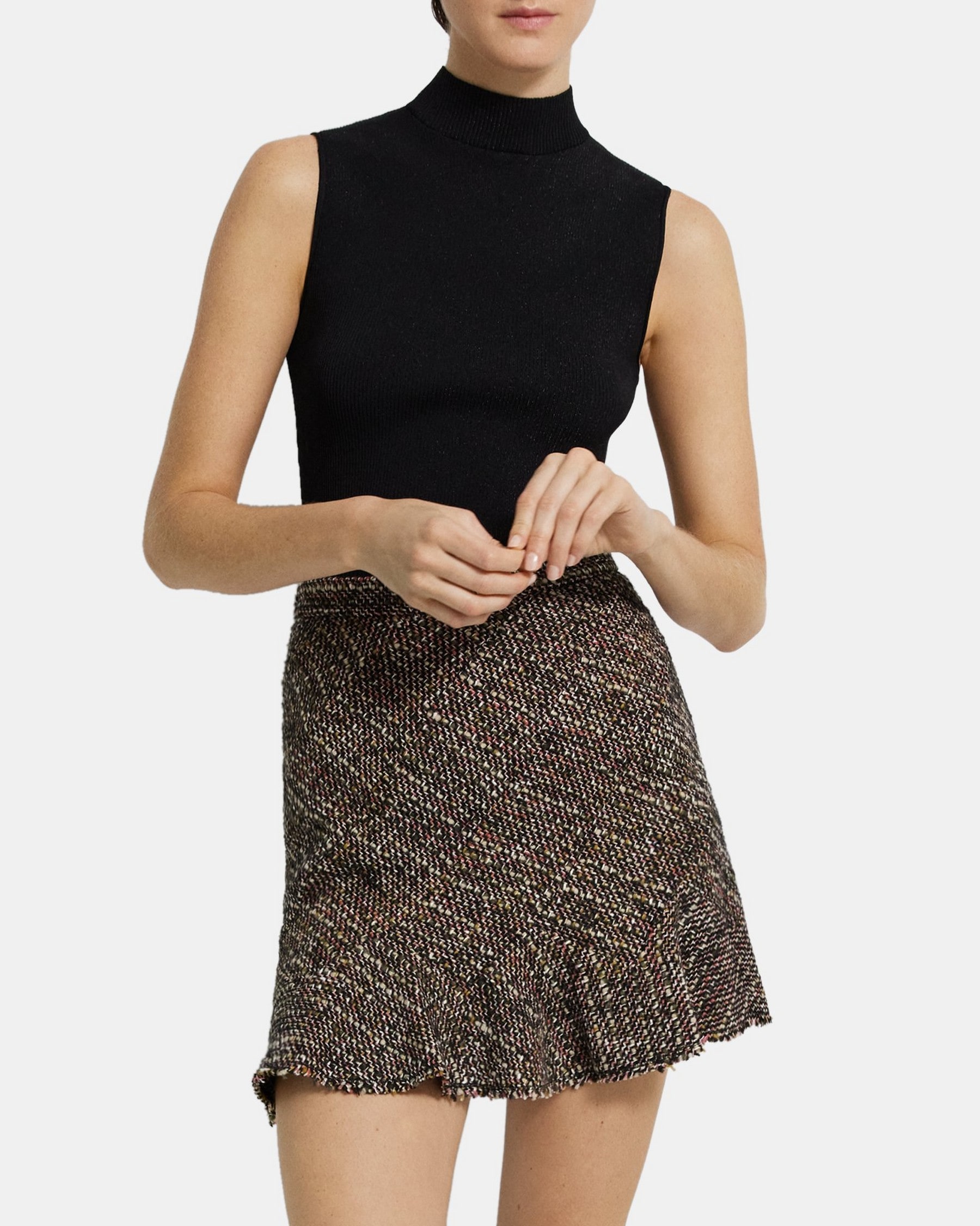 띠어리 Theory Diagonal Mini Skirt in Wool-Blend Tweed,GREEN MULTI