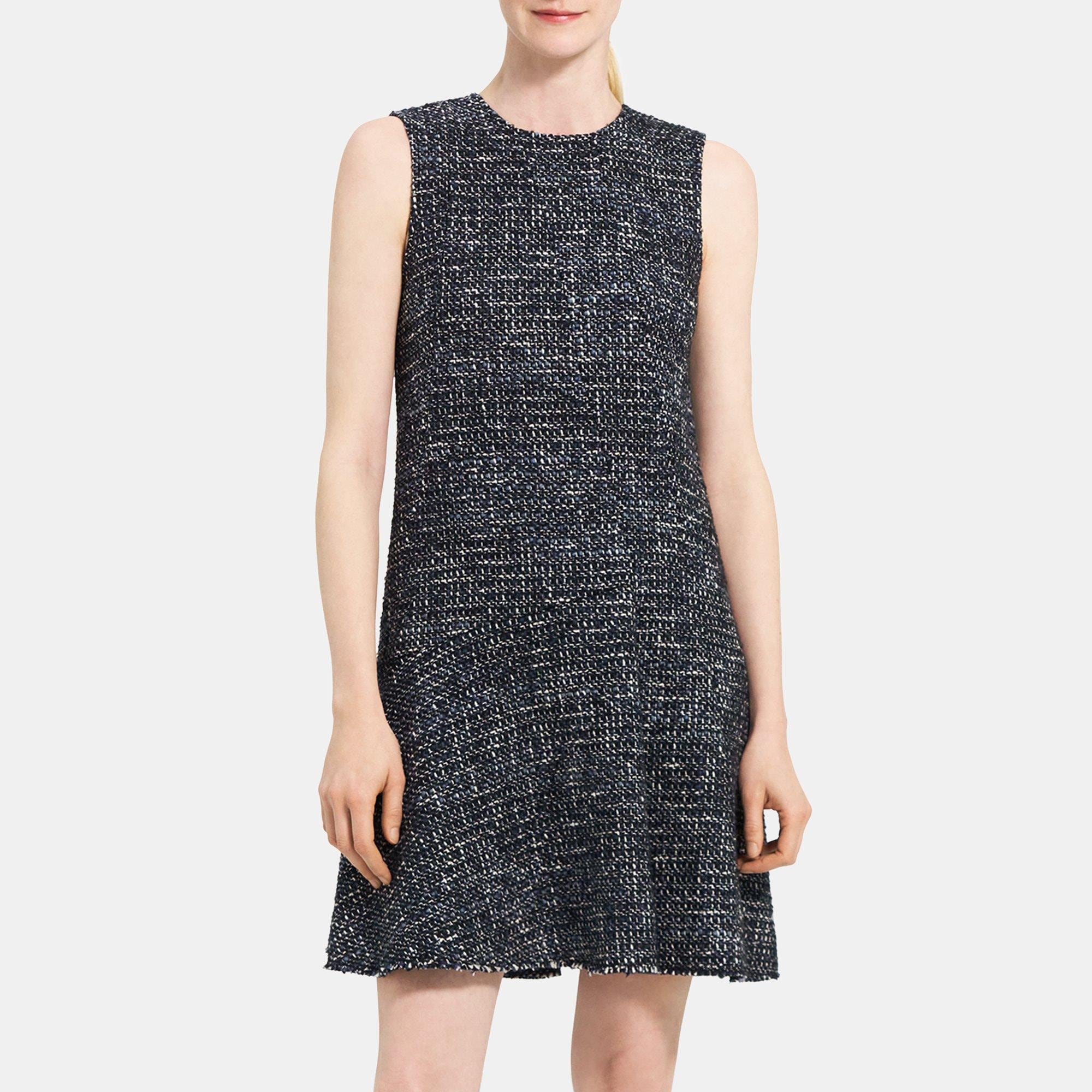 띠어리 Theory Asymmetrical Shift Dress in Wool-Blend Tweed,BLUE MULTI