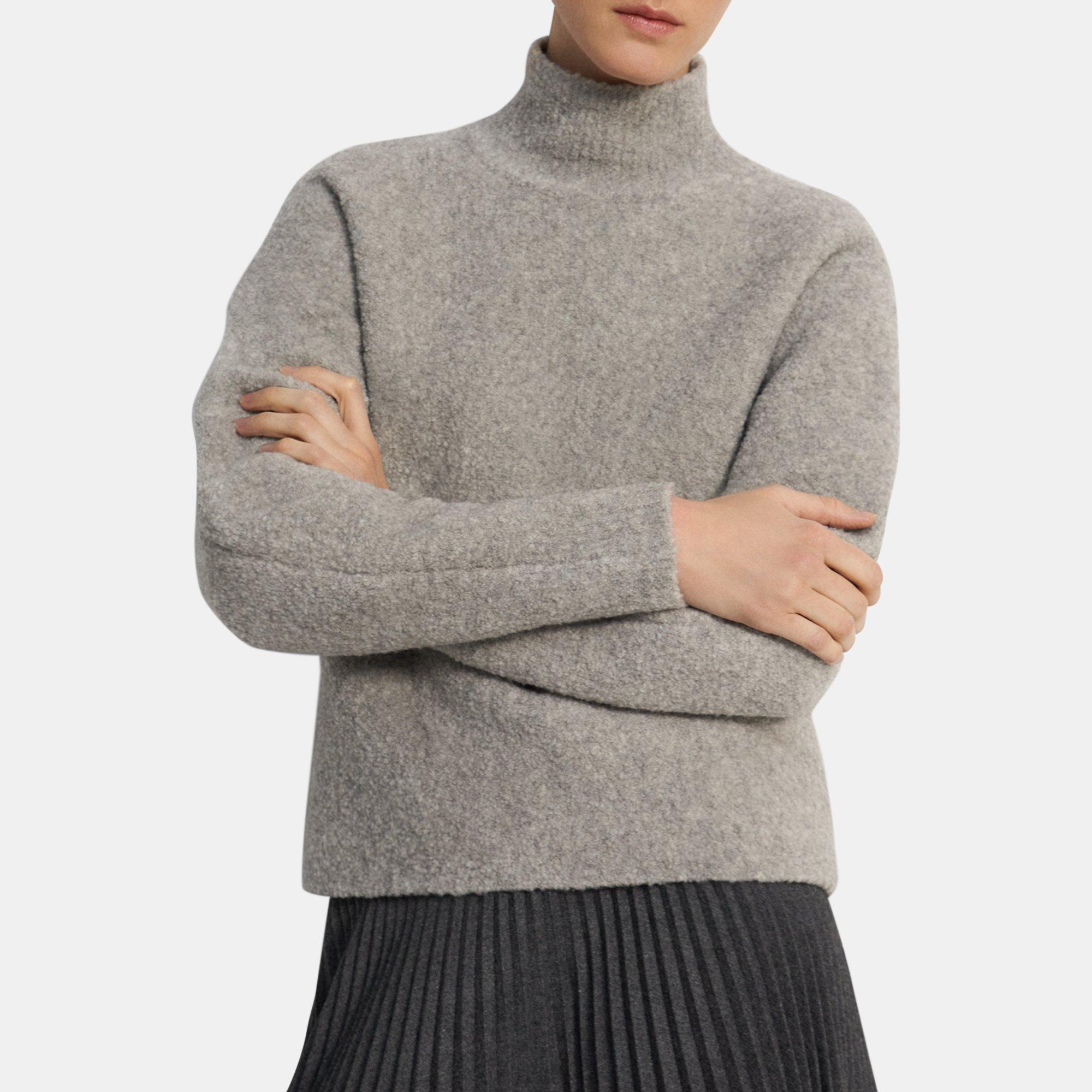 Theory Oversized Turtleneck Sweater in Wool Boucle