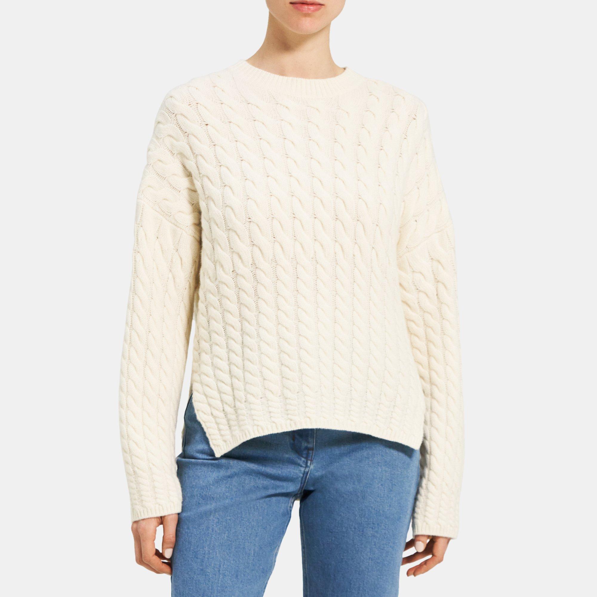 Felted Wool-Cashmere Cable Knit Sweater | Theory Outlet