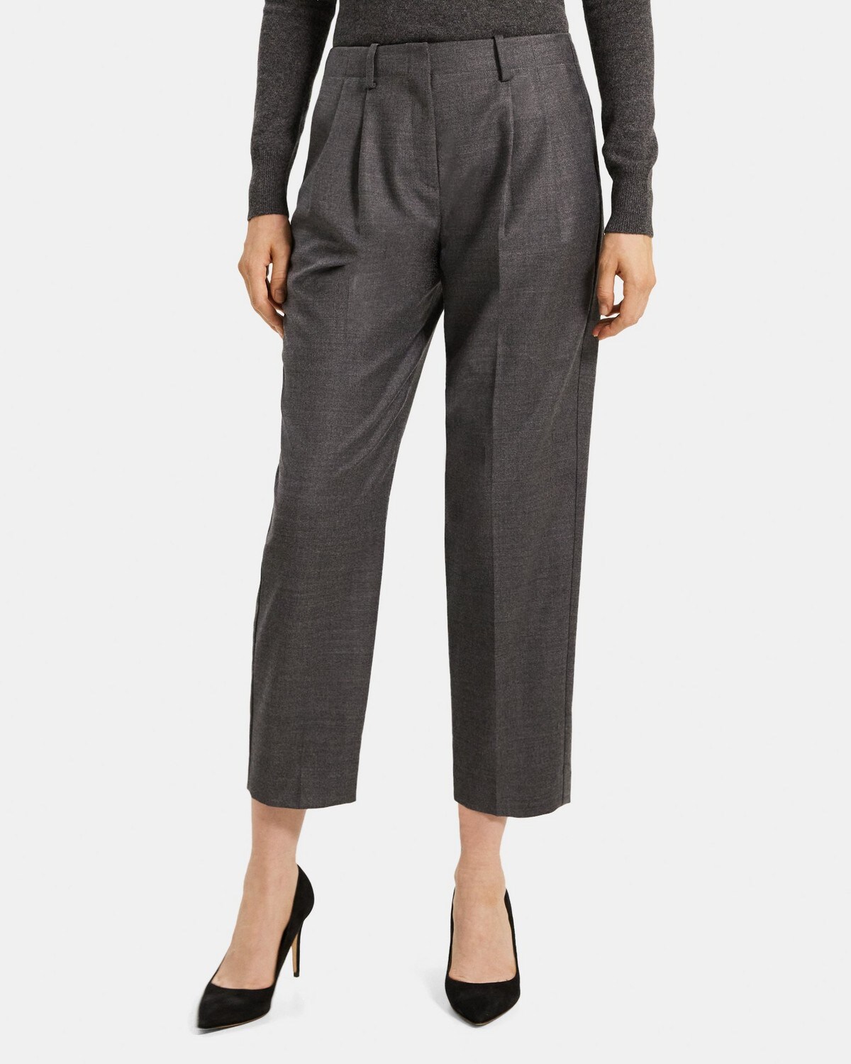 Cropped Straight-Leg Pant in Wool-Blend Flannel