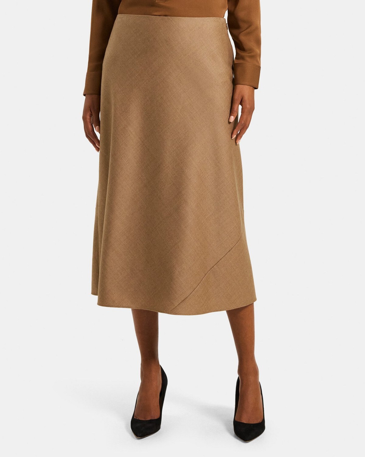 Bias Slip Skirt in Wool-Blend Flannel