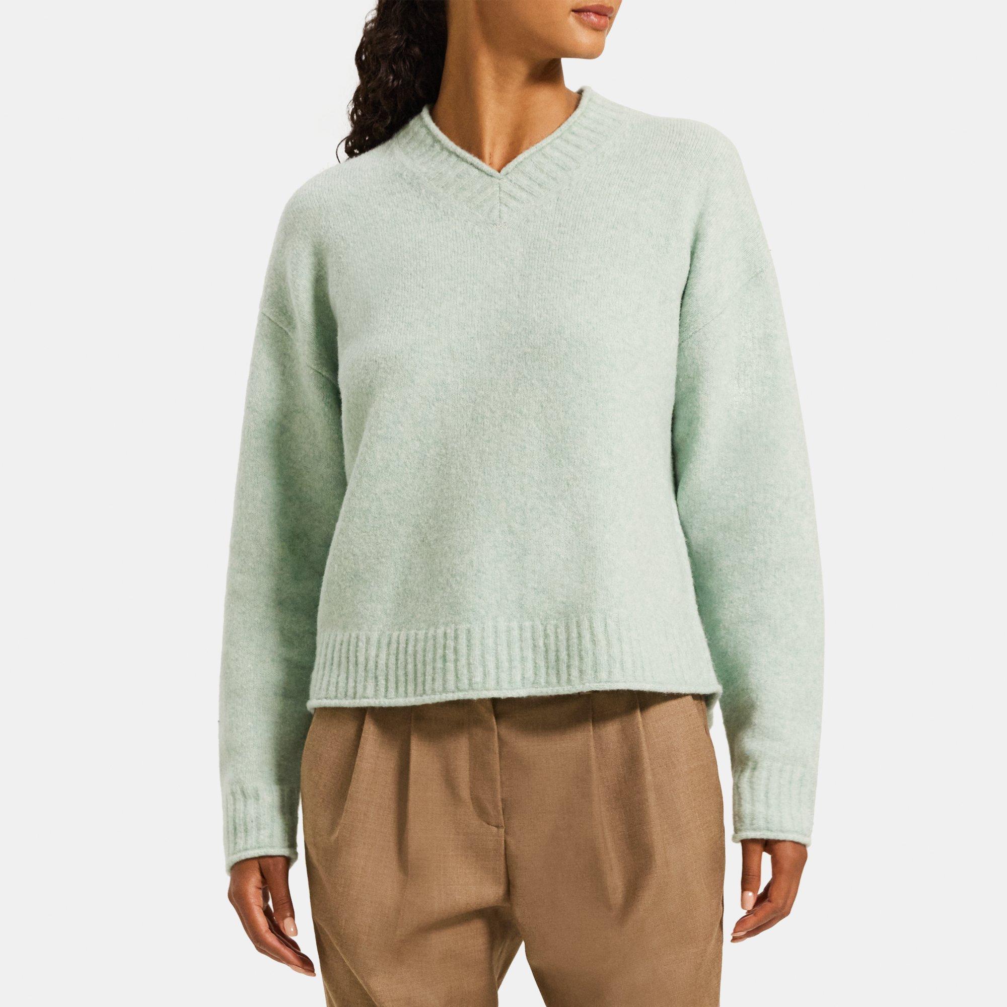 띠어리 Theory High V-Neck Sweater in Wool-Blend,LIGHT PISTACHIO