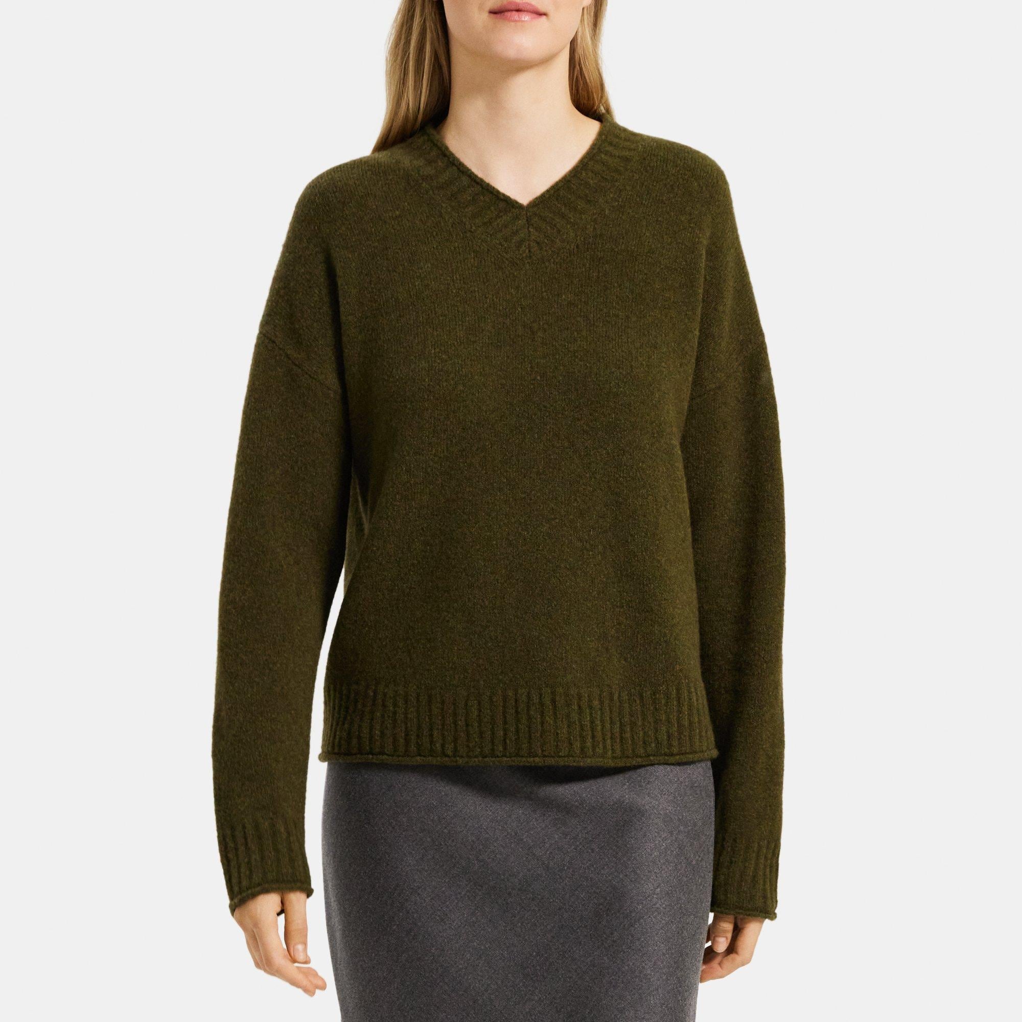 Wool Blend High V Neck Sweater Theory Outlet