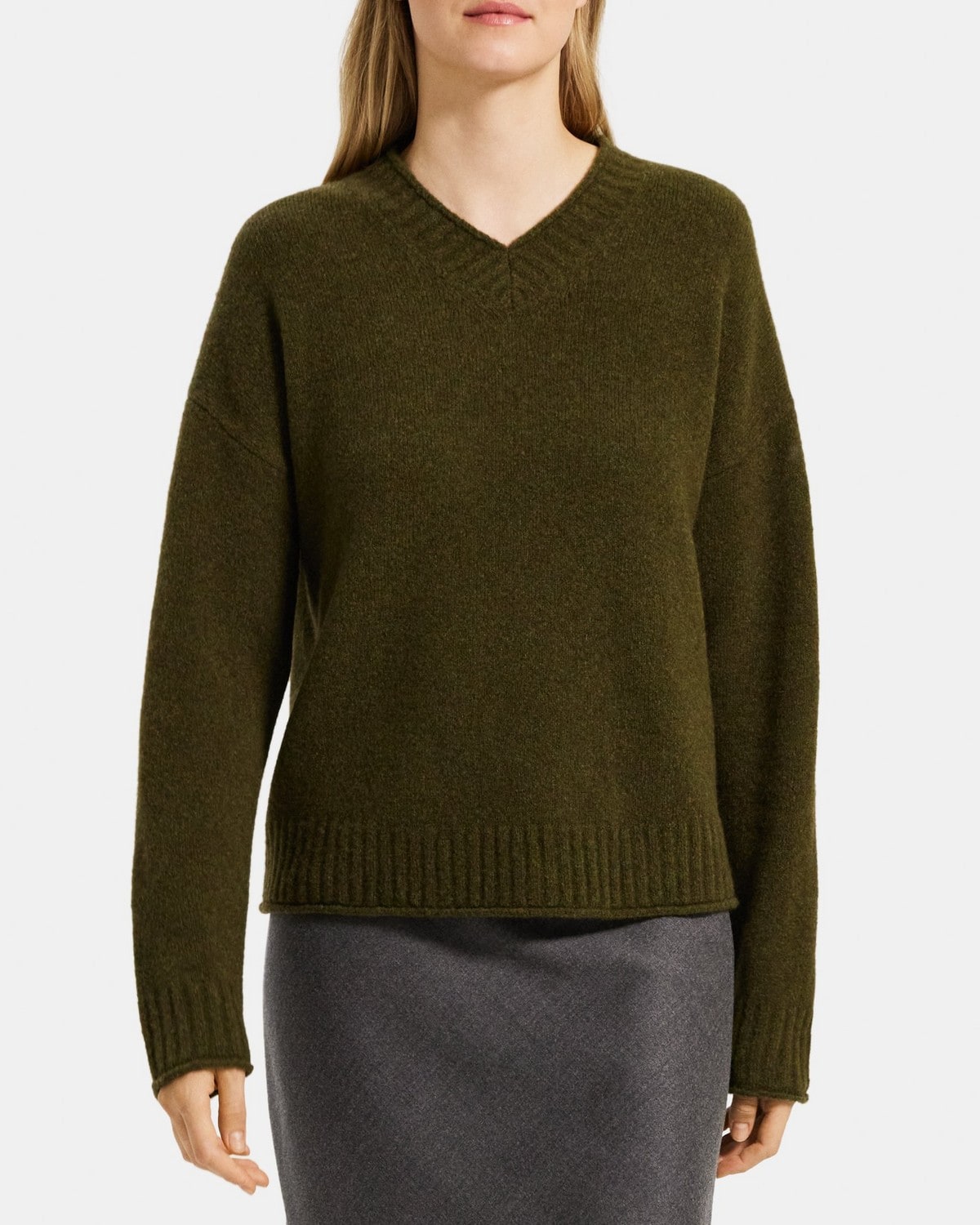 High V-Neck Sweater in Wool-Blend