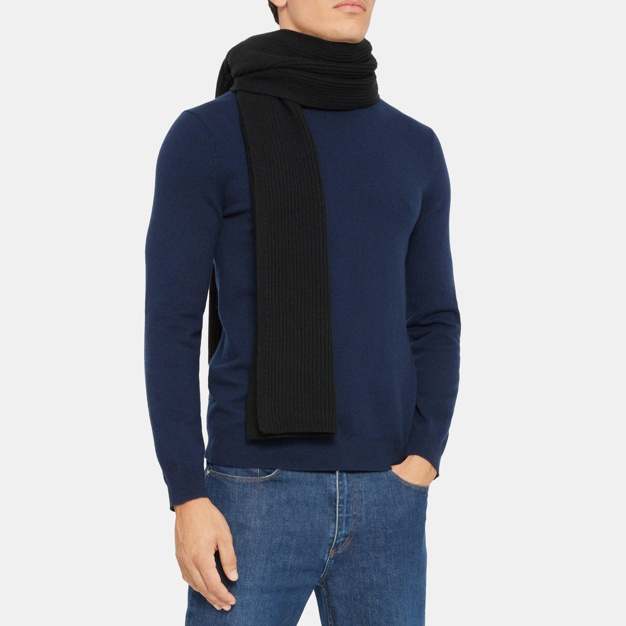 띠어리 울 캐시미어 스카프 Theory Ribbed Scarf in Wool-Cashmere,BLACK