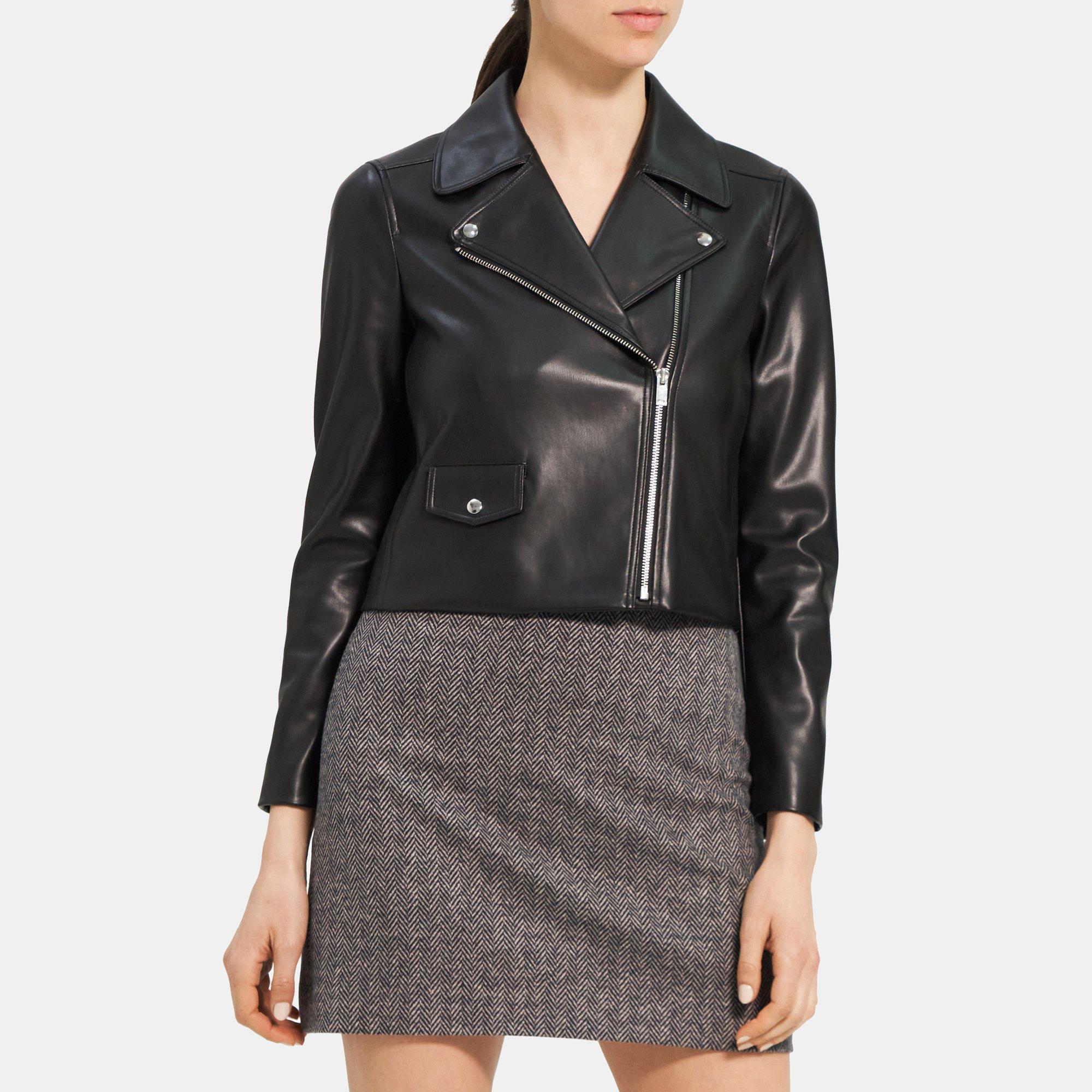 Faux Leather Cropped Moto Jacket | Theory Outlet
