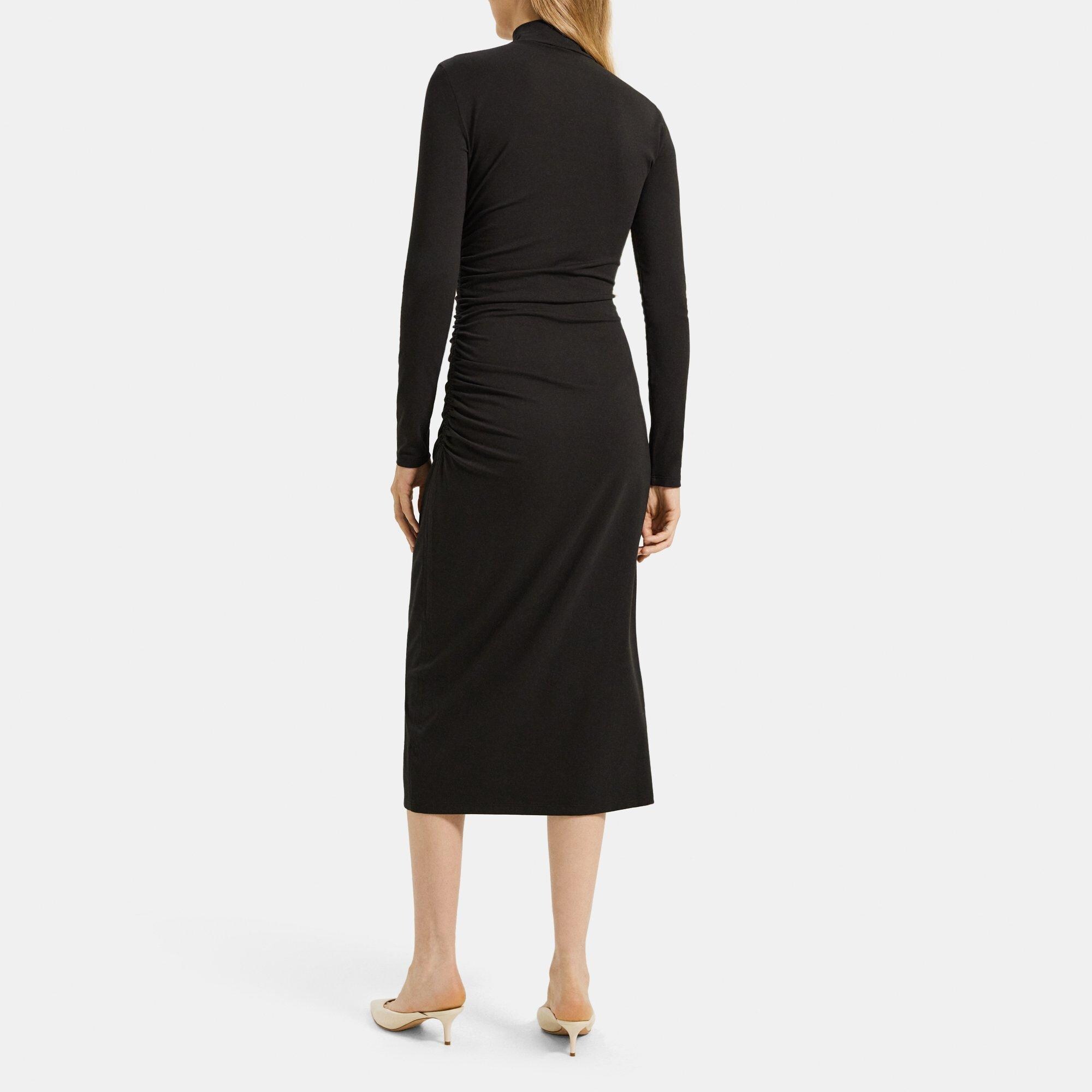 Pima Cotton Jersey Ruched Turtleneck Dress Theory Outlet