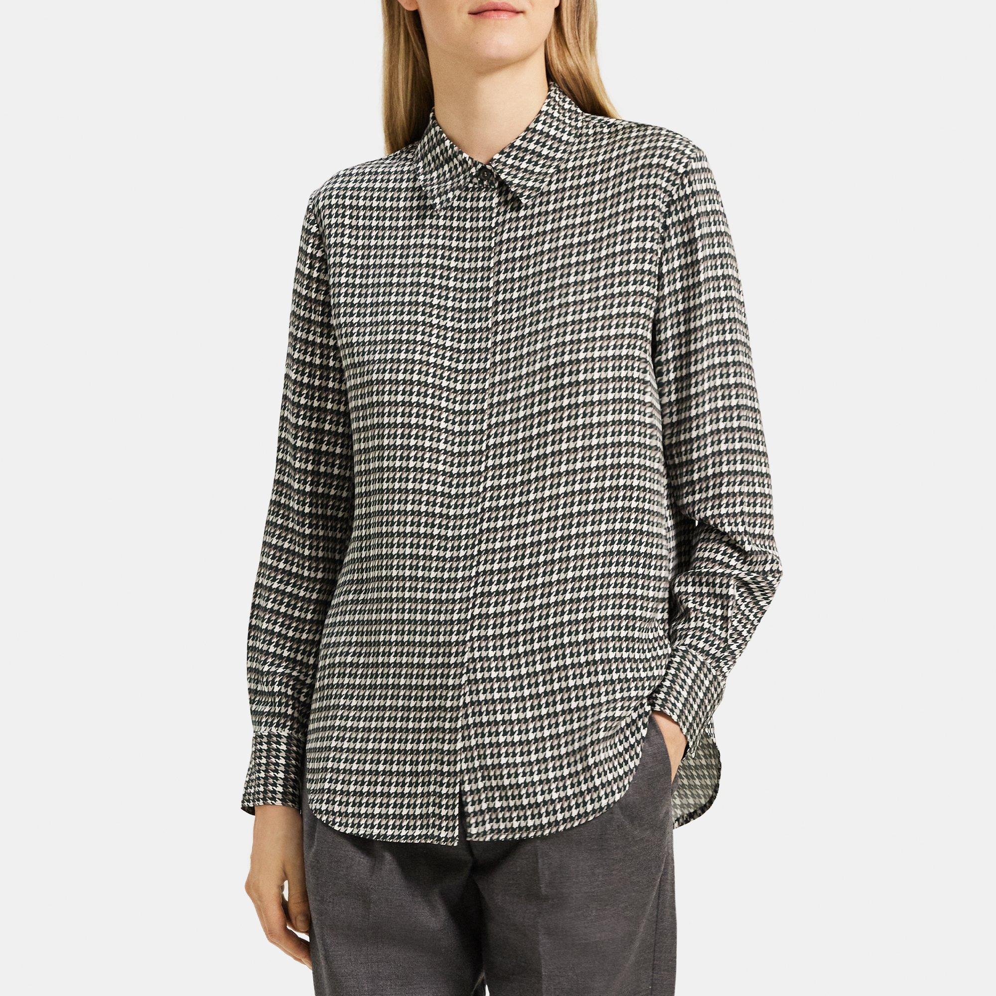 Theory Relaxed Shirt in Houndstooth Viscose