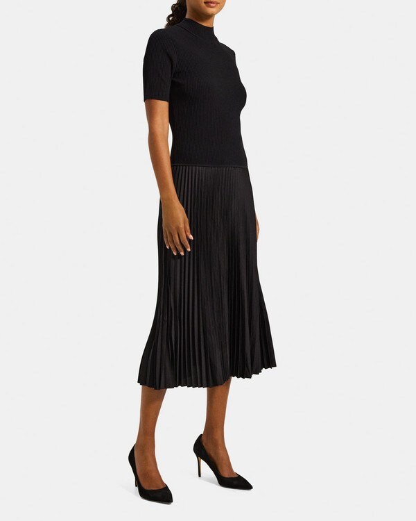띠어리 니트 플리츠 원피스 Theory Pleated Rib Knit Dress in Compact Stretch Knit,BLACK