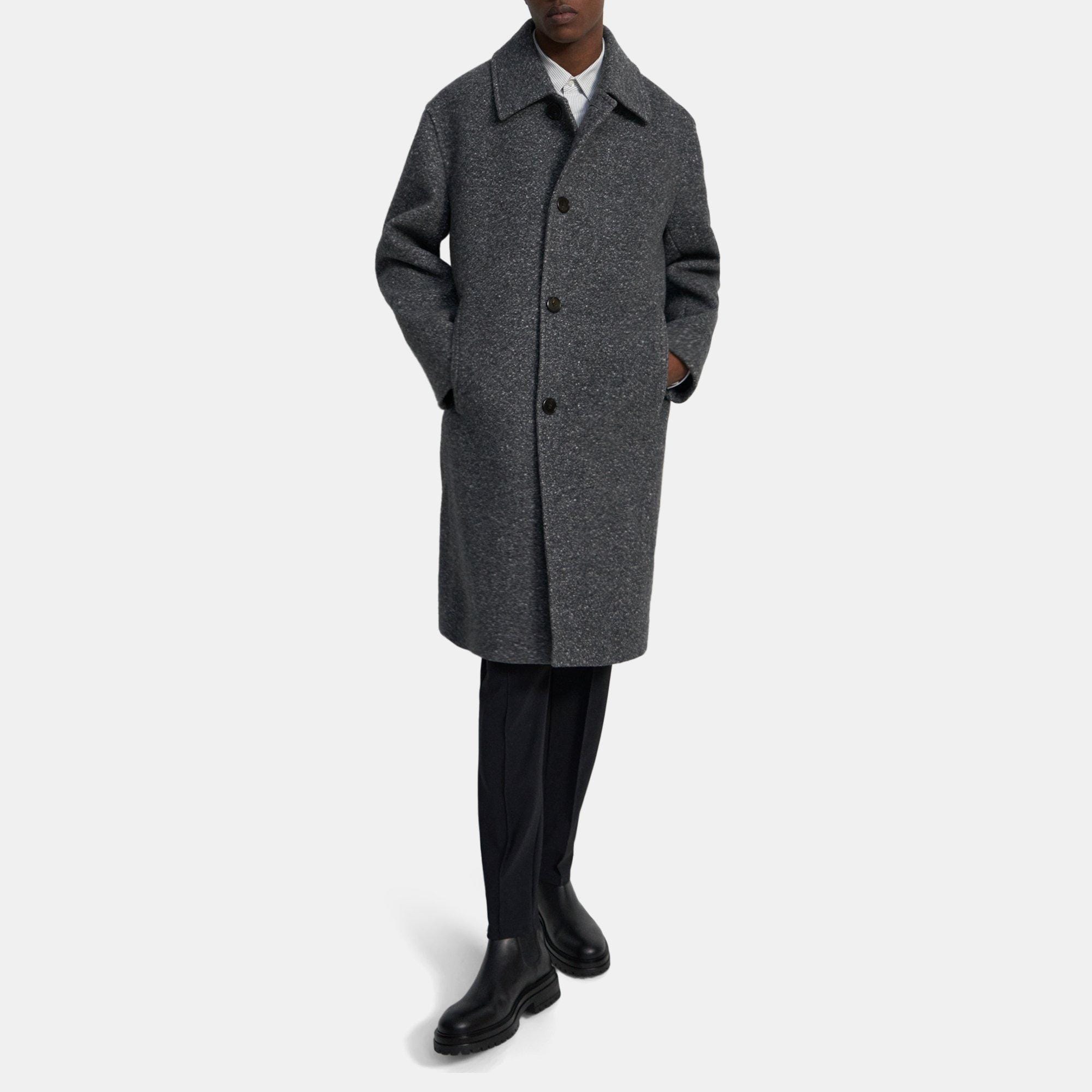 Grey Wool-Blend Bouclé Car Coat