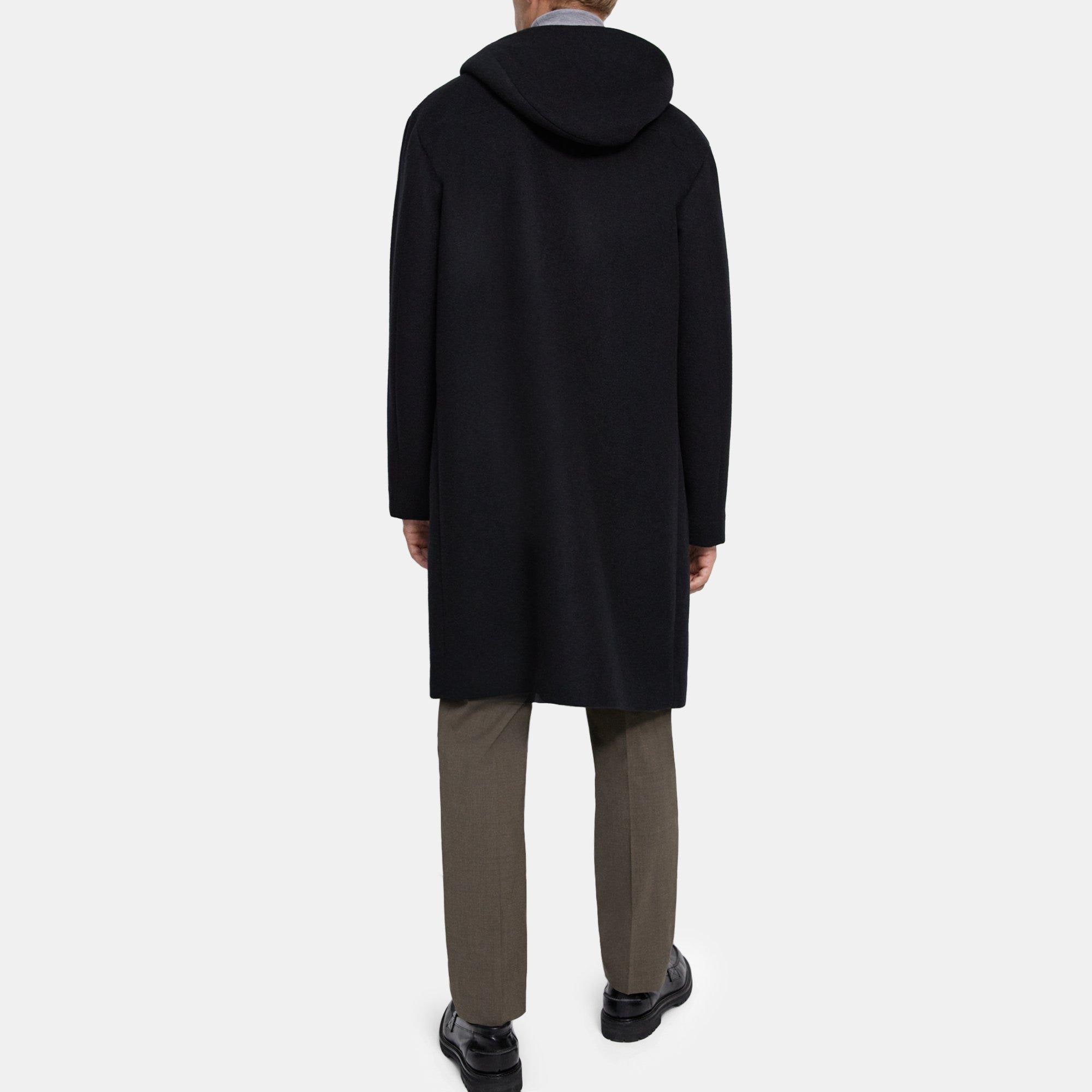 Black Recycled Wool Melton Hooded Coat | Theory Outlet