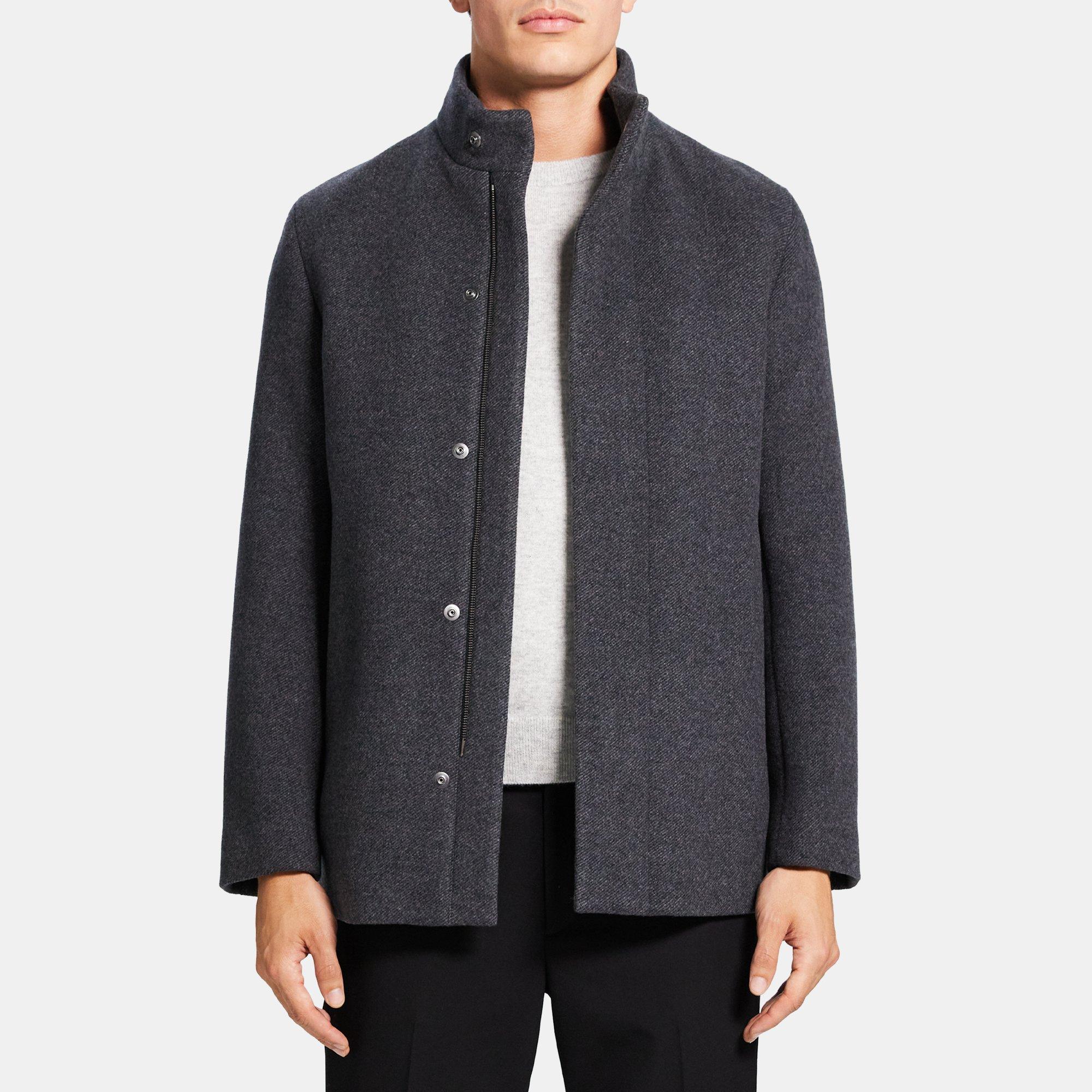 Recycled Wool Melton Stand Collar Coat | Theory Outlet