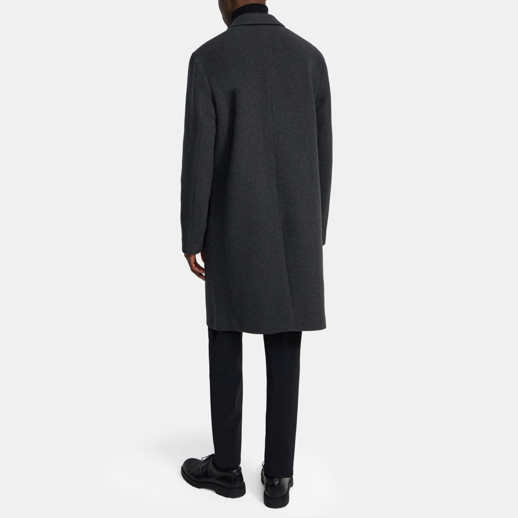 Grey Recycled Wool Melton Single-Breasted Coat | Theory Outlet