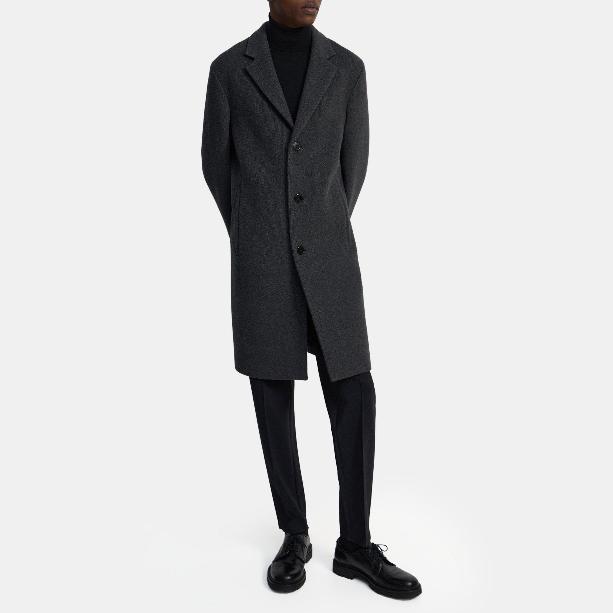Grey Recycled Wool Melton Single-Breasted Coat | Theory Outlet
