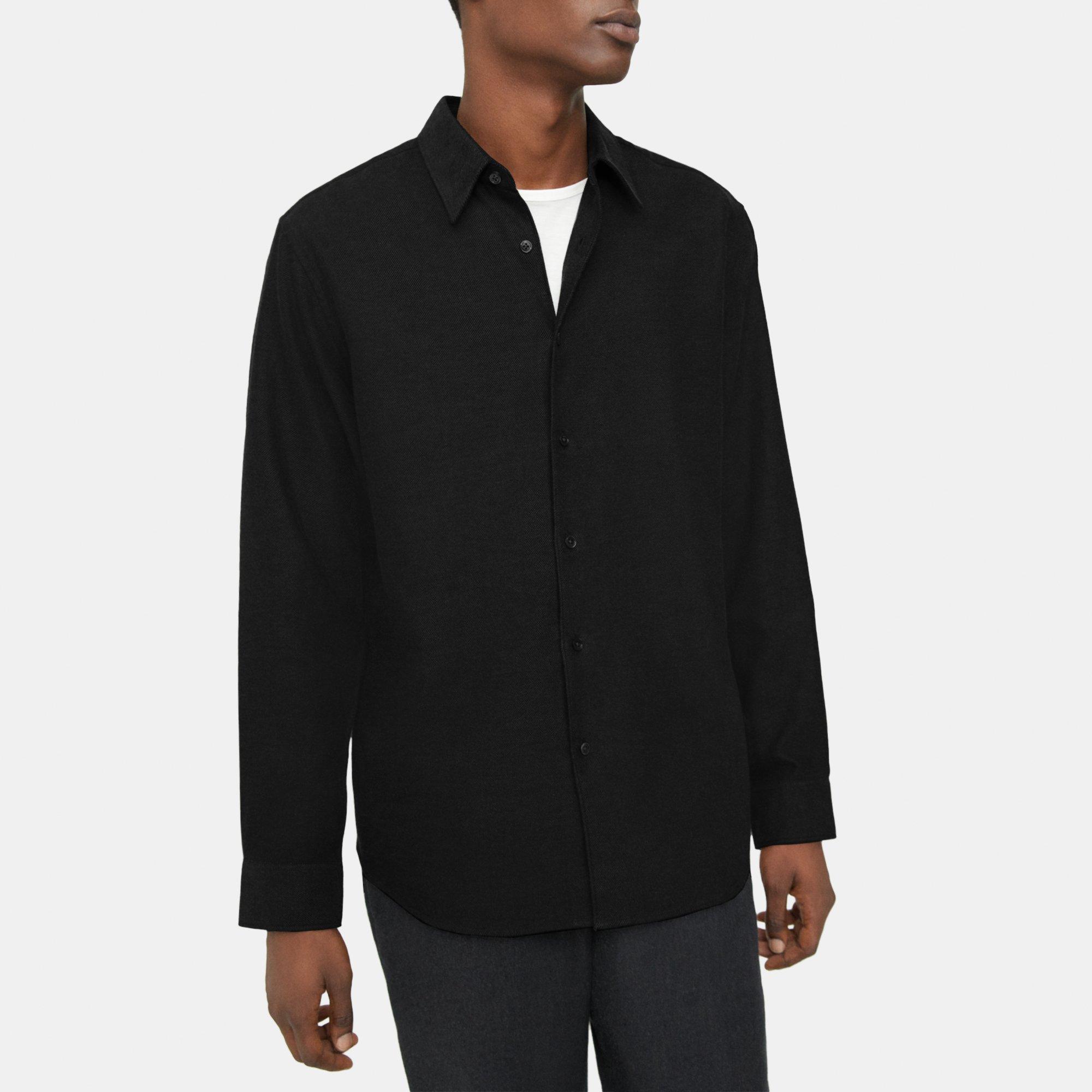 띠어리 Theory Long-Sleeve Shirt in Cotton Flannel,BLACK