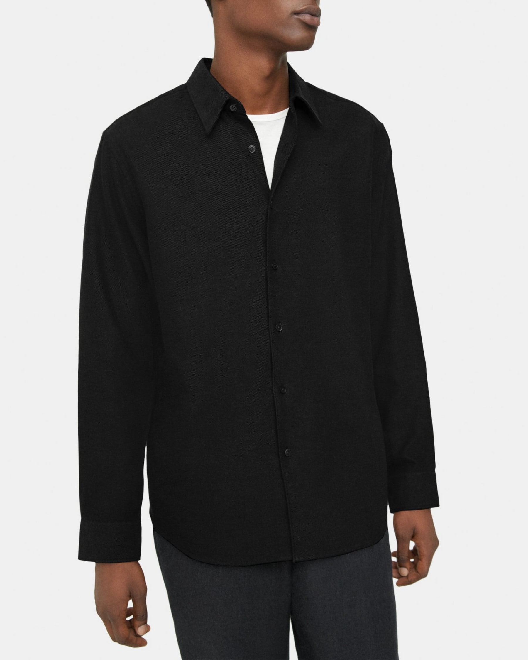 띠어리 Theory Long-Sleeve Shirt in Cotton Flannel,BLACK