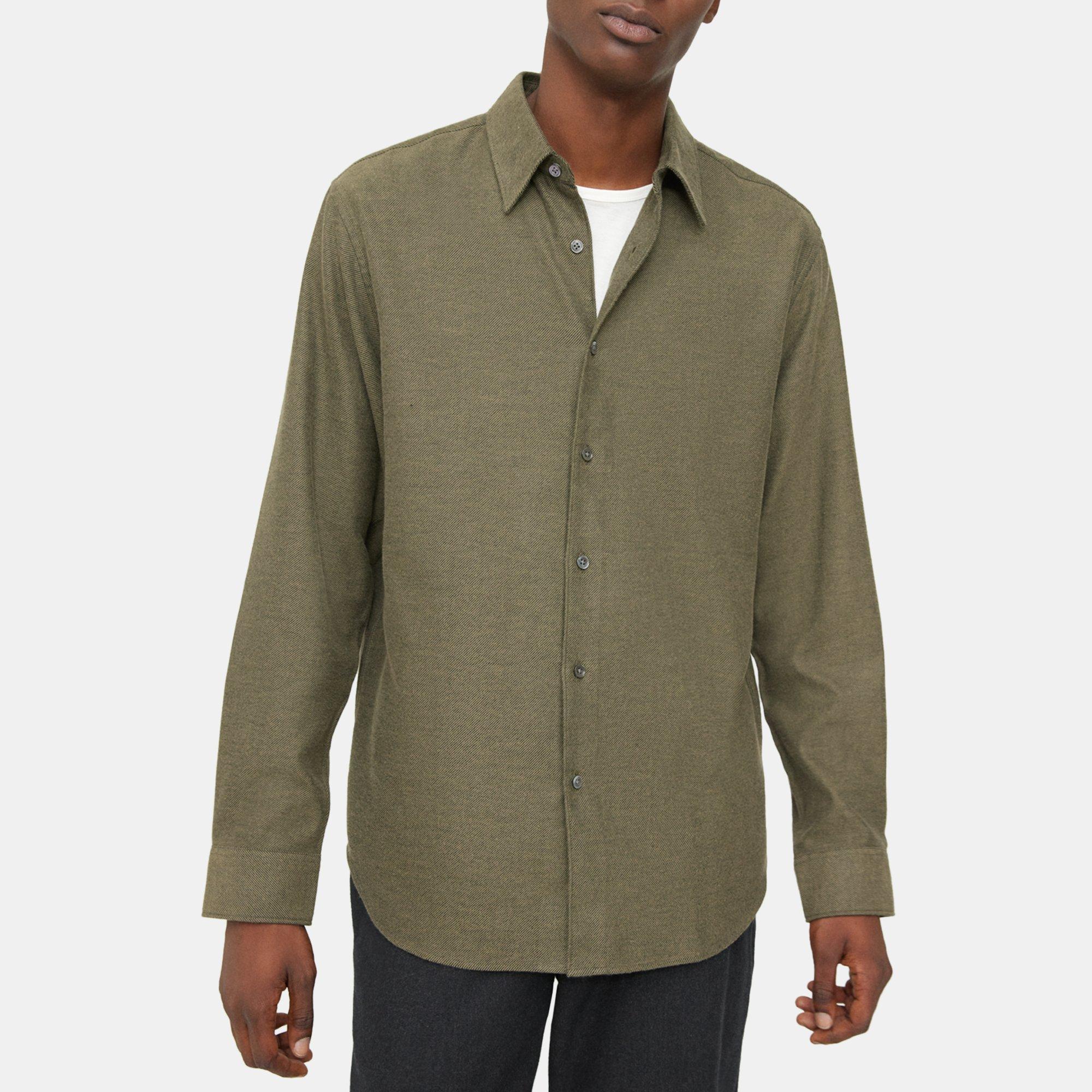 띠어리 Theory Long-Sleeve Shirt in Cotton Flannel,OLIVE