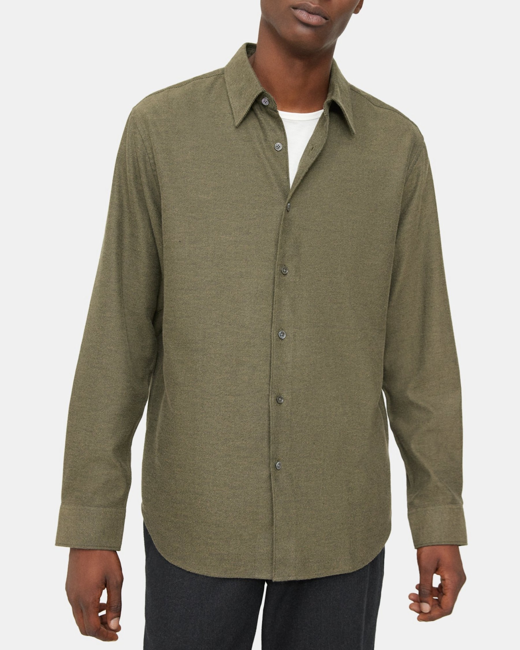 띠어리 Theory Long-Sleeve Shirt in Cotton Flannel,OLIVE